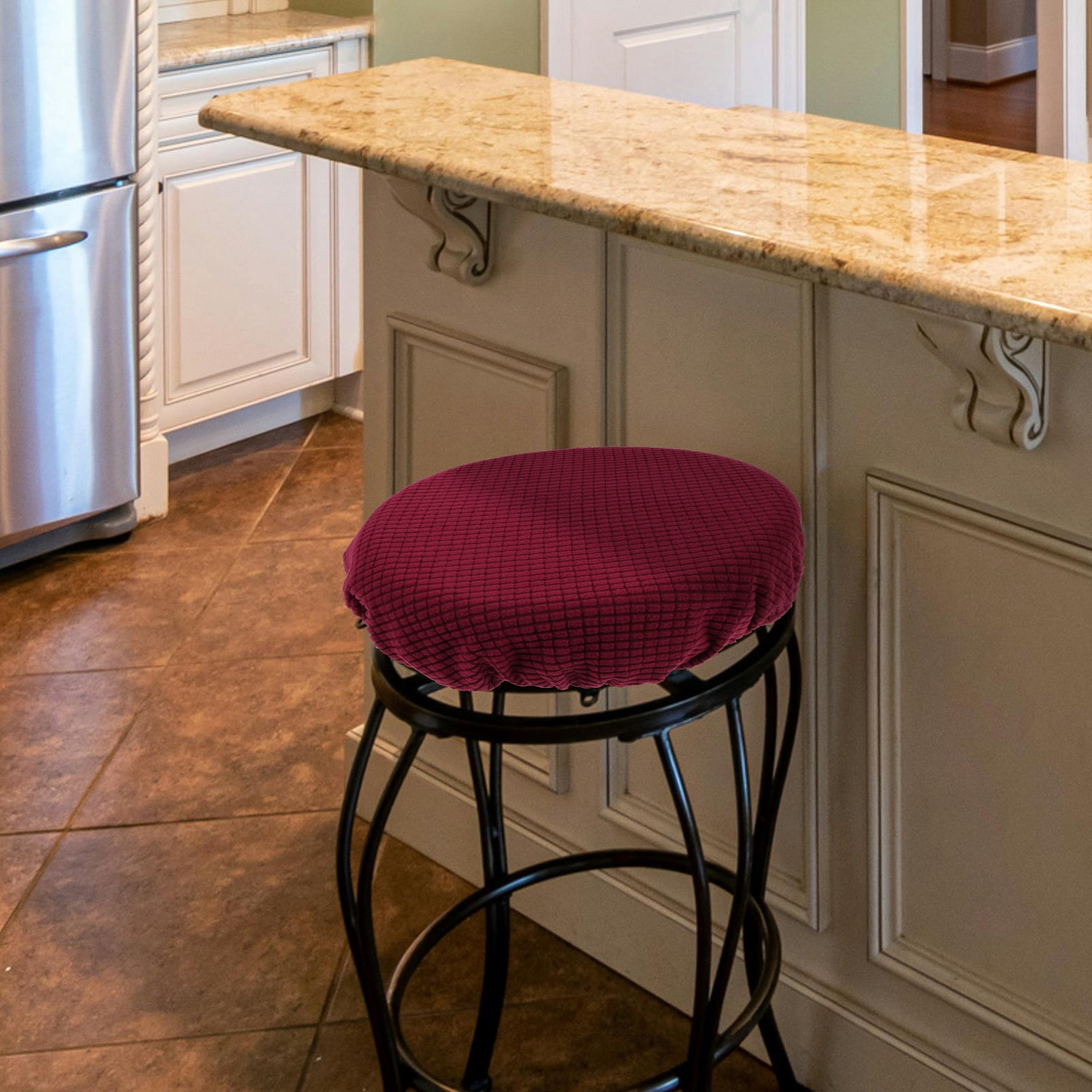 Ortofally Bar Stool Covers Stretchy Round Chair Covers Slipcover Washable Stool Cushion Elastic Bar Chair Covers Grey 27.5X17.5X6CM Dark Red - Image 3