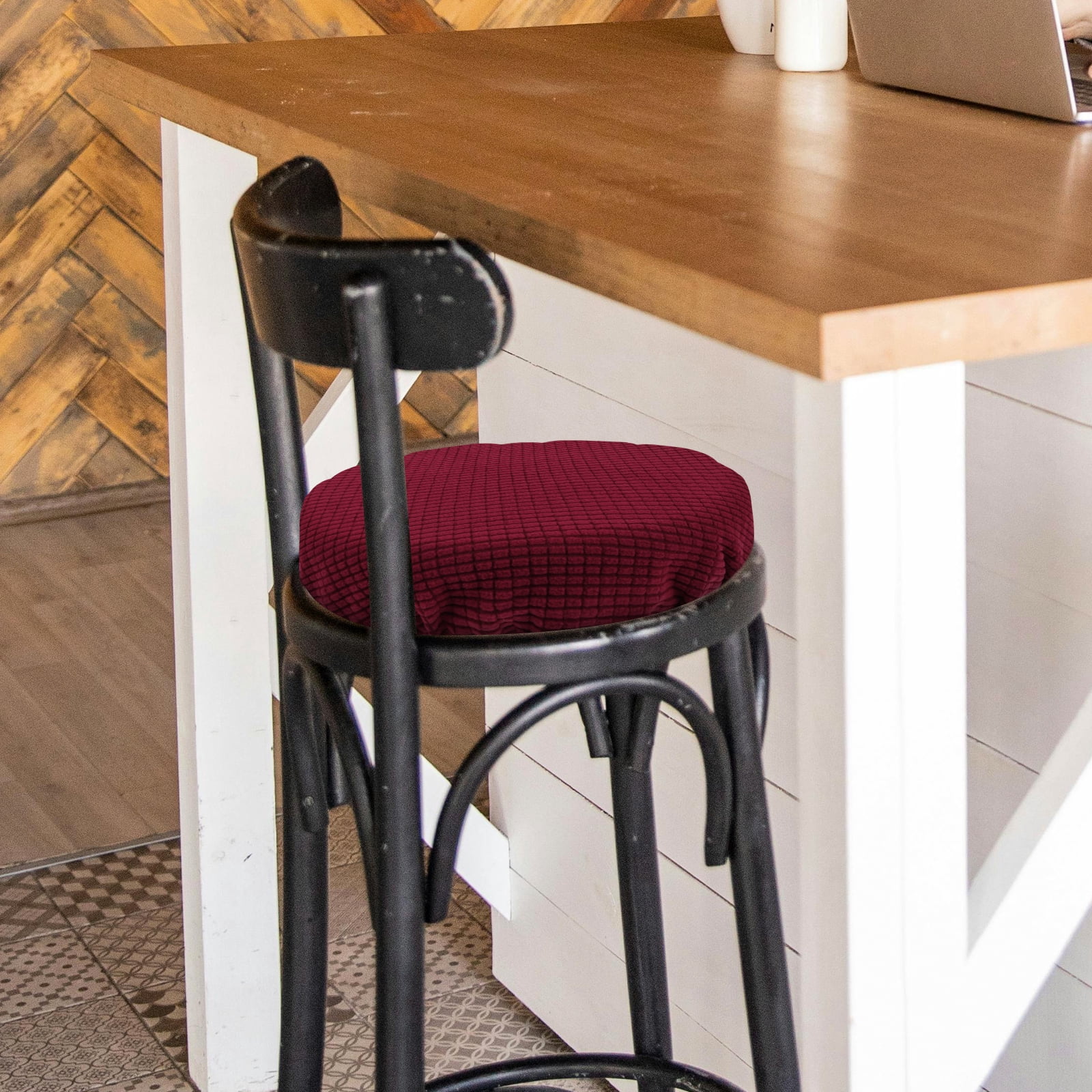 Ortofally Bar Stool Covers Stretchy Round Chair Covers Slipcover Washable Stool Cushion Elastic Bar Chair Covers Grey 27.5X17.5X6CM Dark Red - Image 4