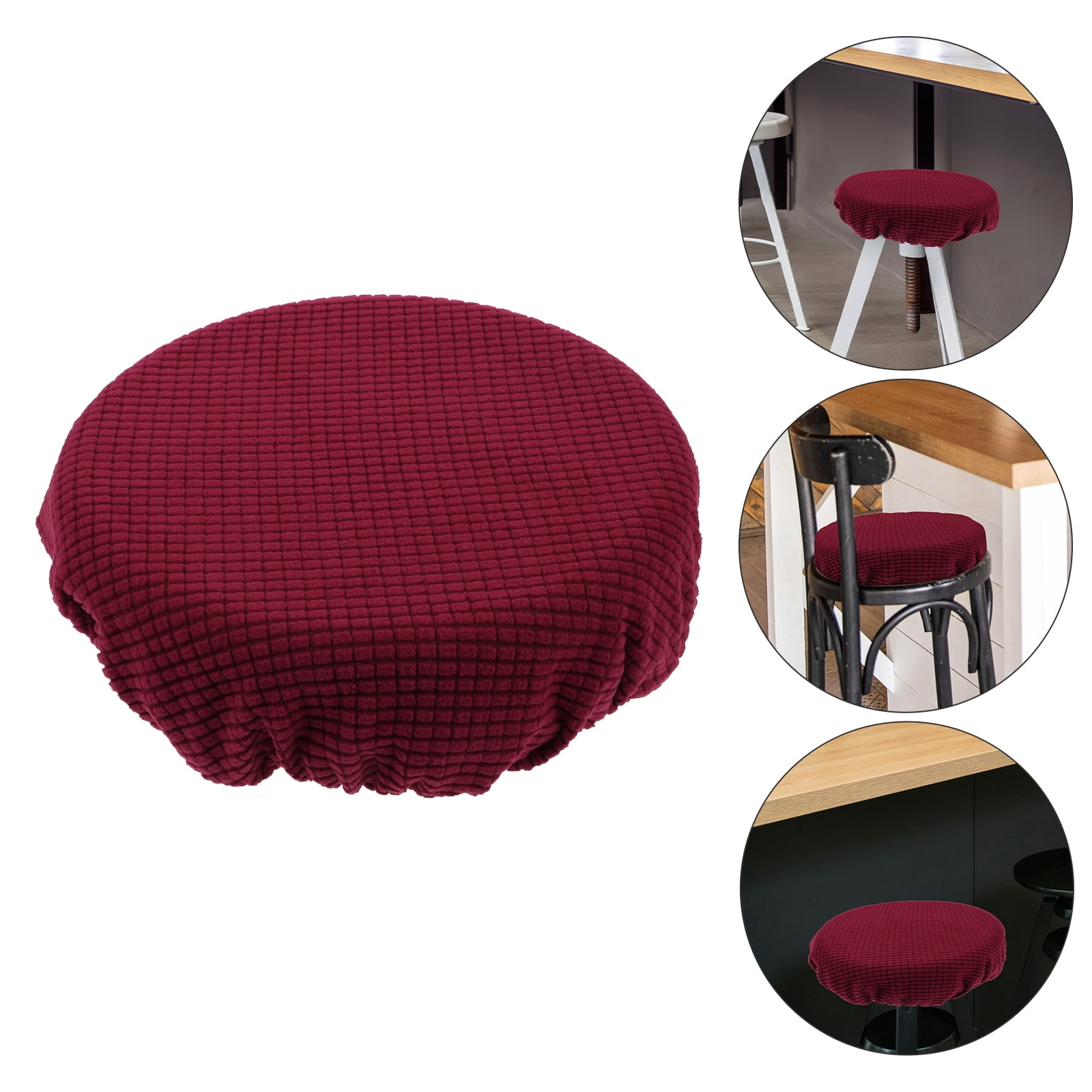 Ortofally Bar Stool Covers Stretchy Round Chair Covers Slipcover Washable Stool Cushion Elastic Bar Chair Covers Grey 27.5X17.5X6CM Dark Red - Image 7