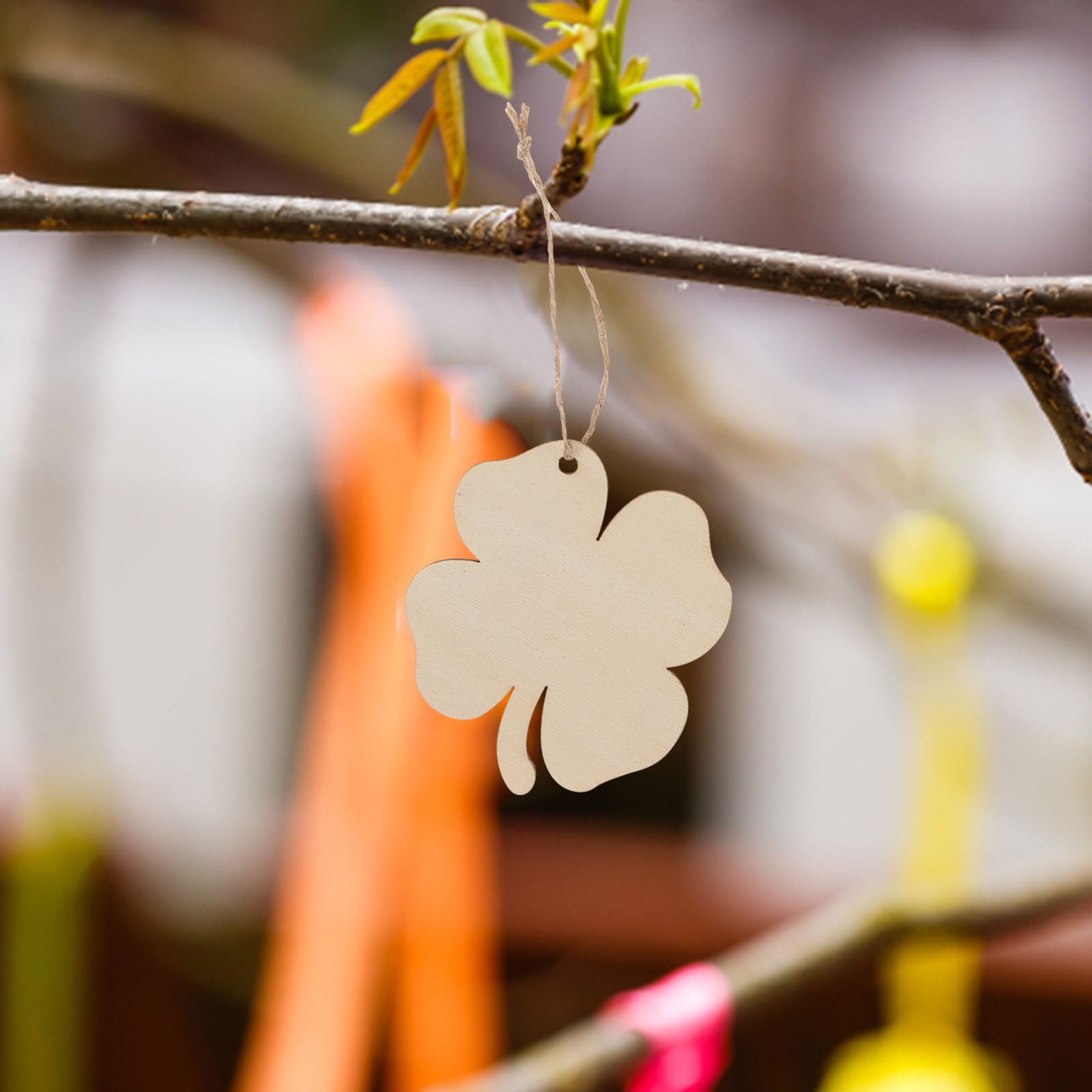 Ortofally 20pcs Four Leaf Ornaments Hanging Decor Unfinished Wooden Ornaments Wooden Shamrock Cutouts Wooden Slices Party Favors for DIY Crafts Beige - Image 2