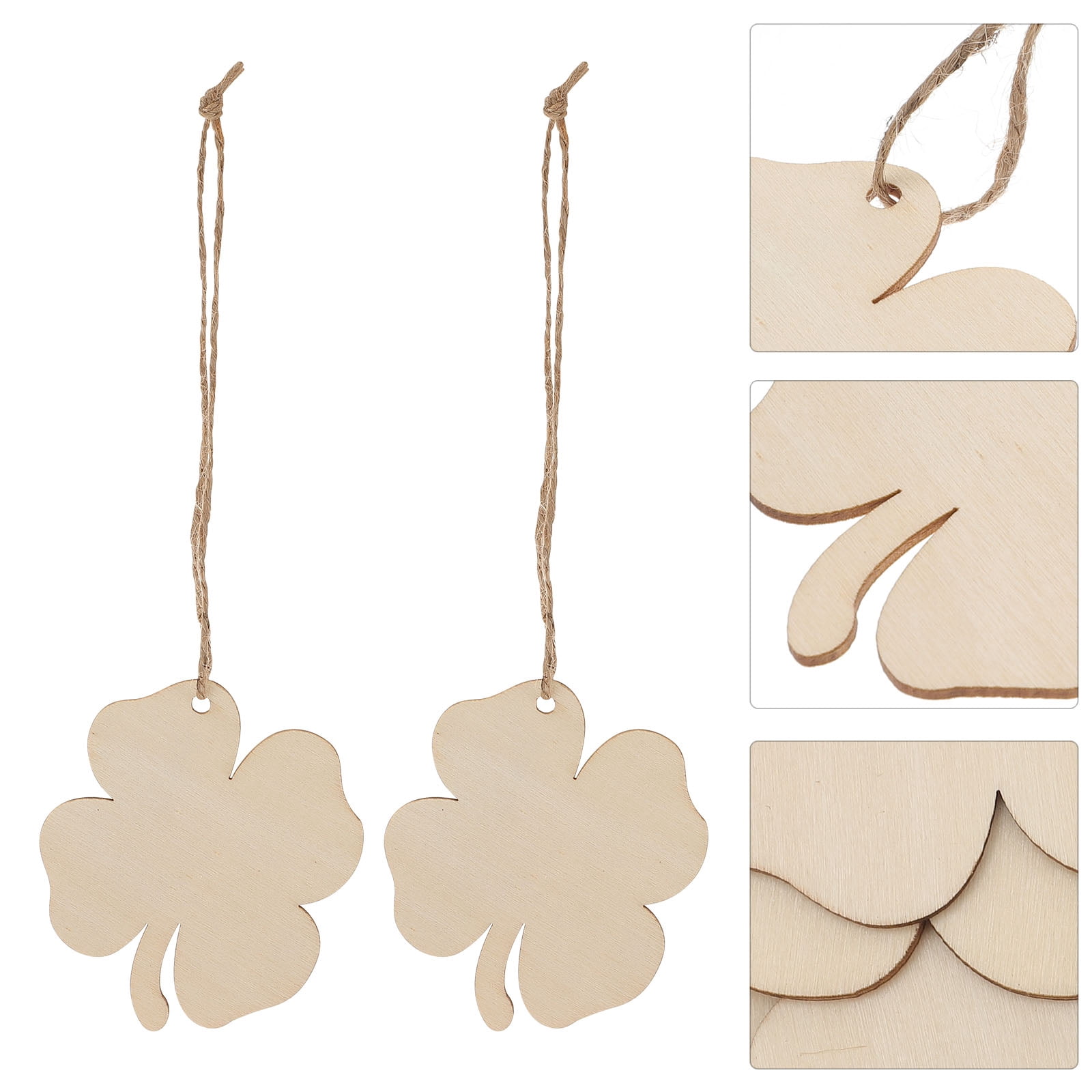 Ortofally 20pcs Four Leaf Ornaments Hanging Decor Unfinished Wooden Ornaments Wooden Shamrock Cutouts Wooden Slices Party Favors for DIY Crafts Beige - Image 3