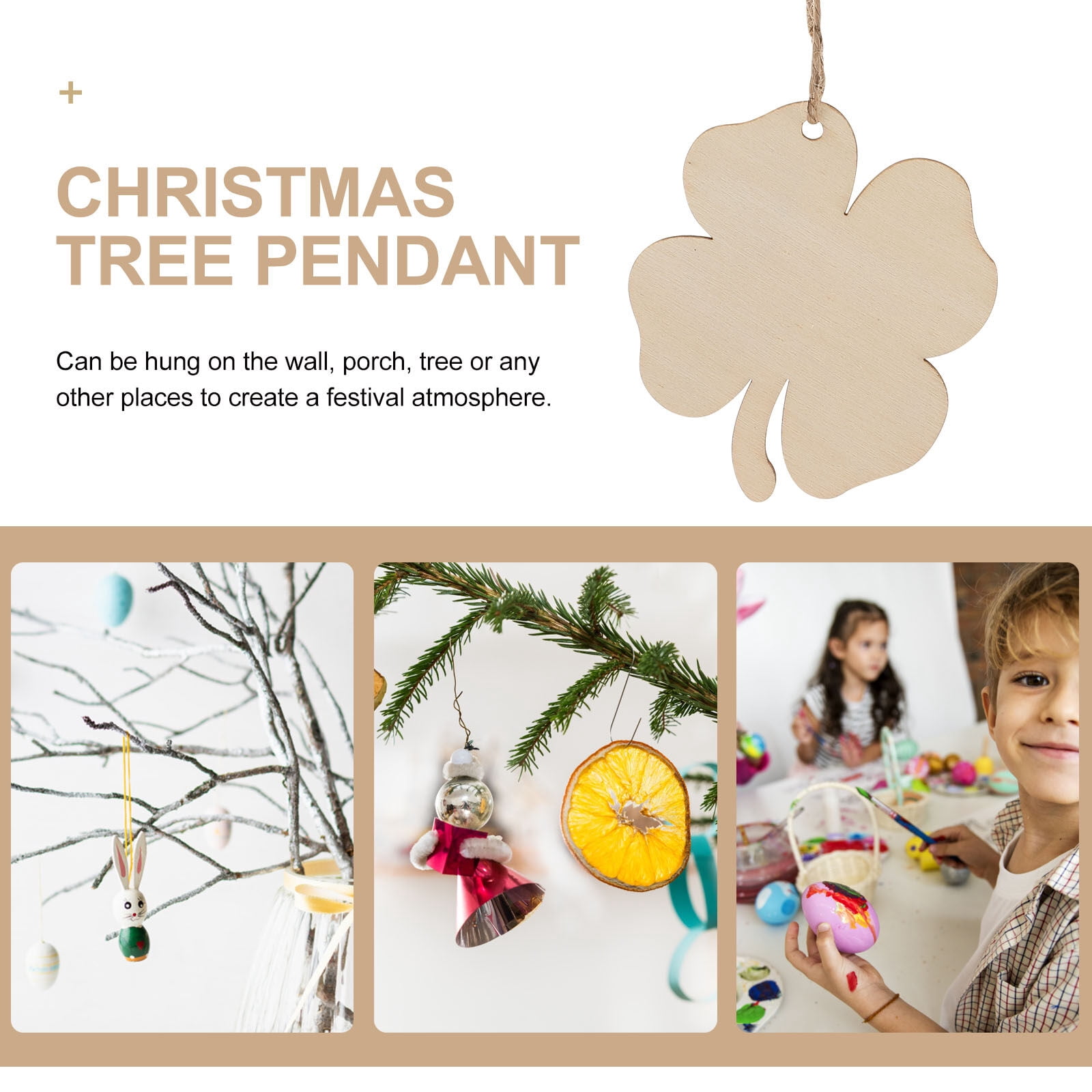 Ortofally 20pcs Four Leaf Ornaments Hanging Decor Unfinished Wooden Ornaments Wooden Shamrock Cutouts Wooden Slices Party Favors for DIY Crafts Beige - Image 5