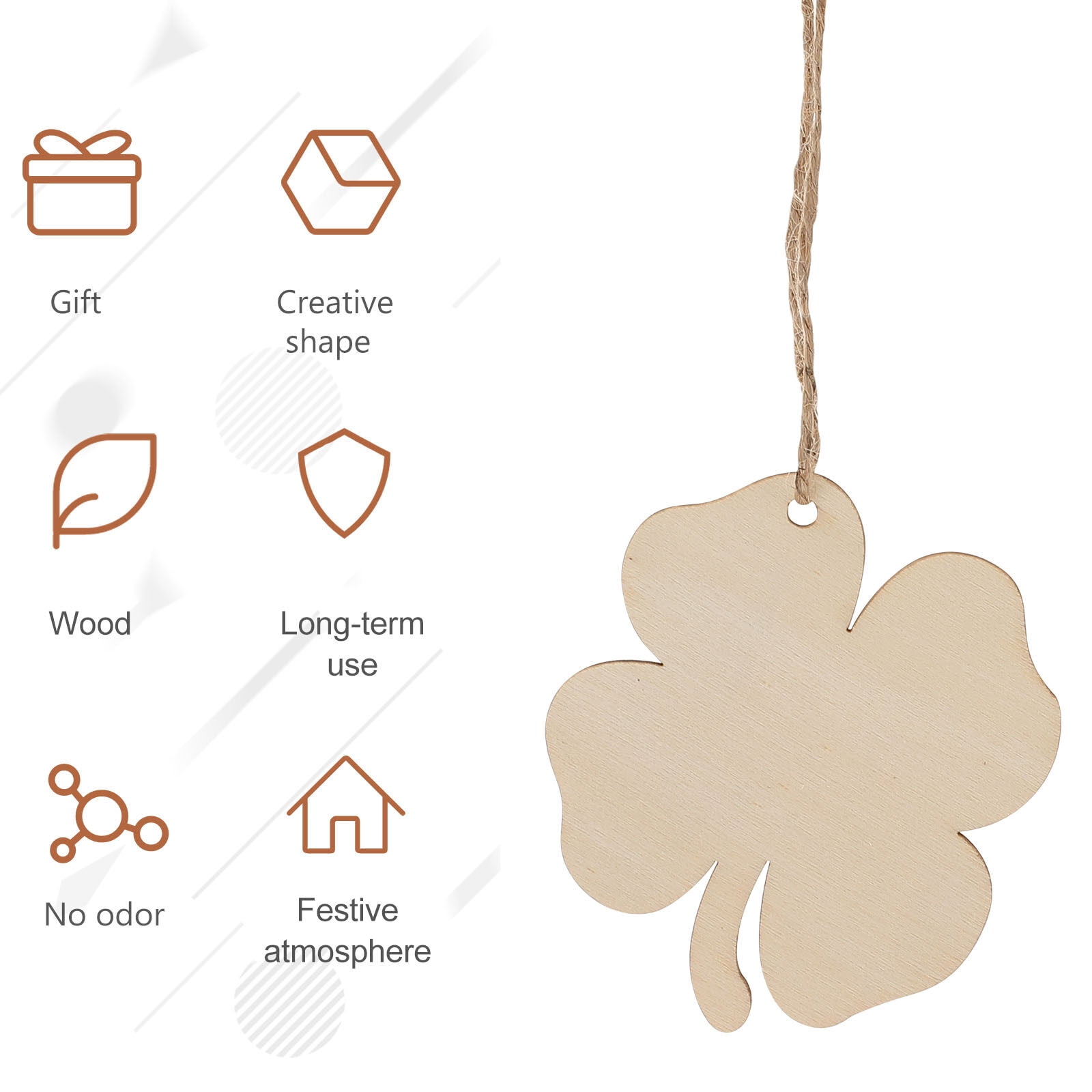Ortofally 20pcs Four Leaf Ornaments Hanging Decor Unfinished Wooden Ornaments Wooden Shamrock Cutouts Wooden Slices Party Favors for DIY Crafts Beige - Image 6