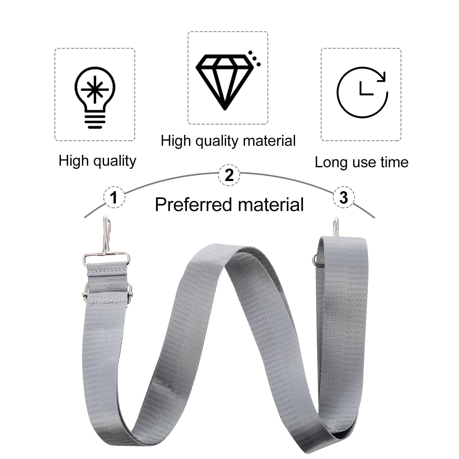 Ortofally Nylon Shoulder Strap, Bag Handbag Purse Replacement Strap, Adjustable Canvas Strap with Metal Hooks for Laptop Briefcase Messenger Bag/ Grey 150X3.8CM Gray - Image 5