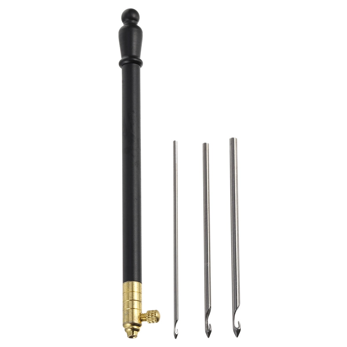 Ortofally 1 Set of Metal Handle Set Hooks with 3 Needles French Crochet Tool for Embroidery Beading ( Black ) 11X1CM Black - Image 4