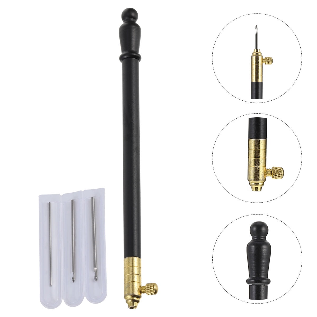 Ortofally 1 Set of Metal Handle Set Hooks with 3 Needles French Crochet Tool for Embroidery Beading ( Black ) 11X1CM Black - Image 7