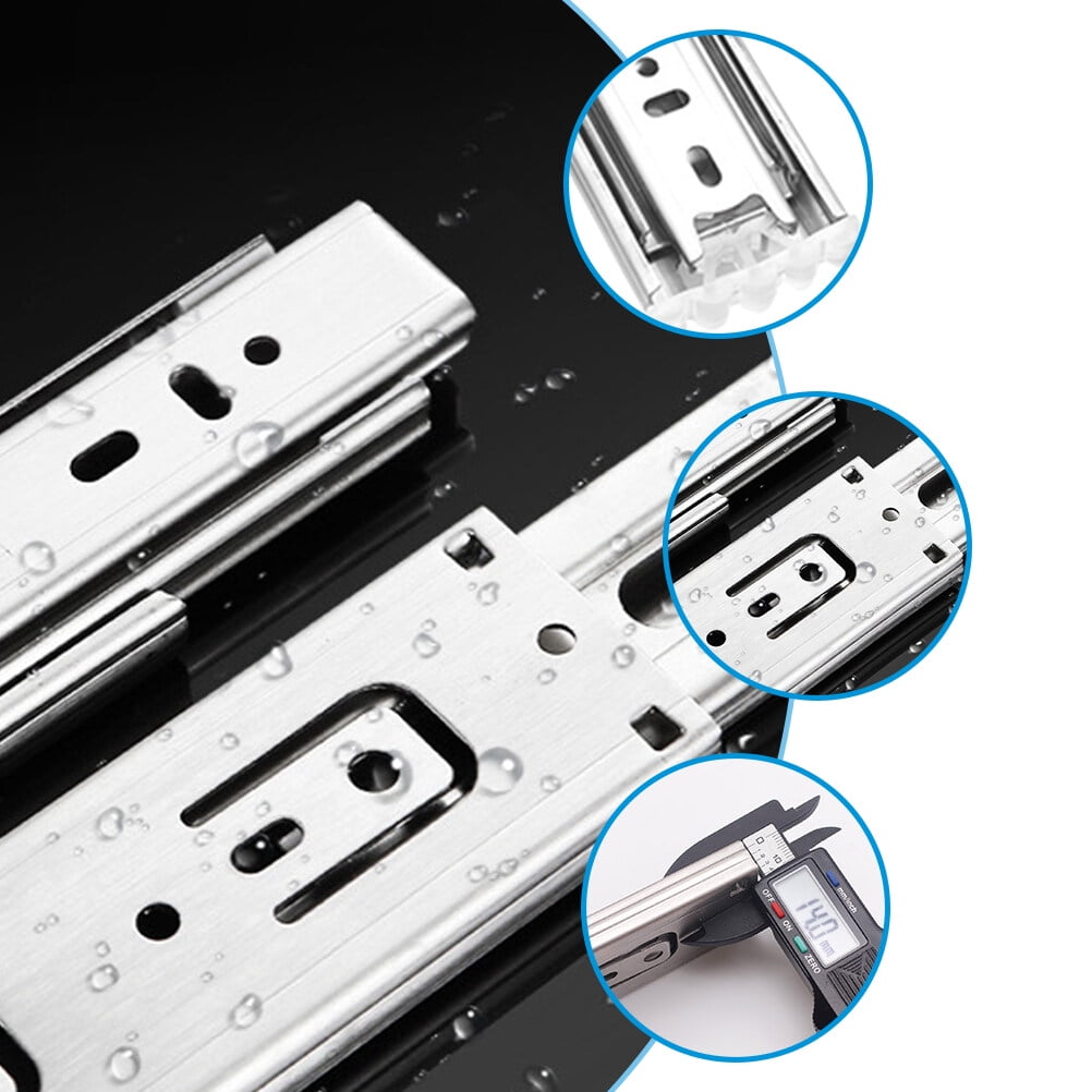 Ortofally 2pcs Three-Section Drawer Slides Stainless Steel Full Extension Ball Bearing 25X4.31CM Silver - Image 3