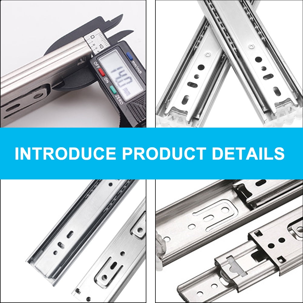 Ortofally 2pcs Three-Section Drawer Slides Stainless Steel Full Extension Ball Bearing 25X4.31CM Silver - Image 5