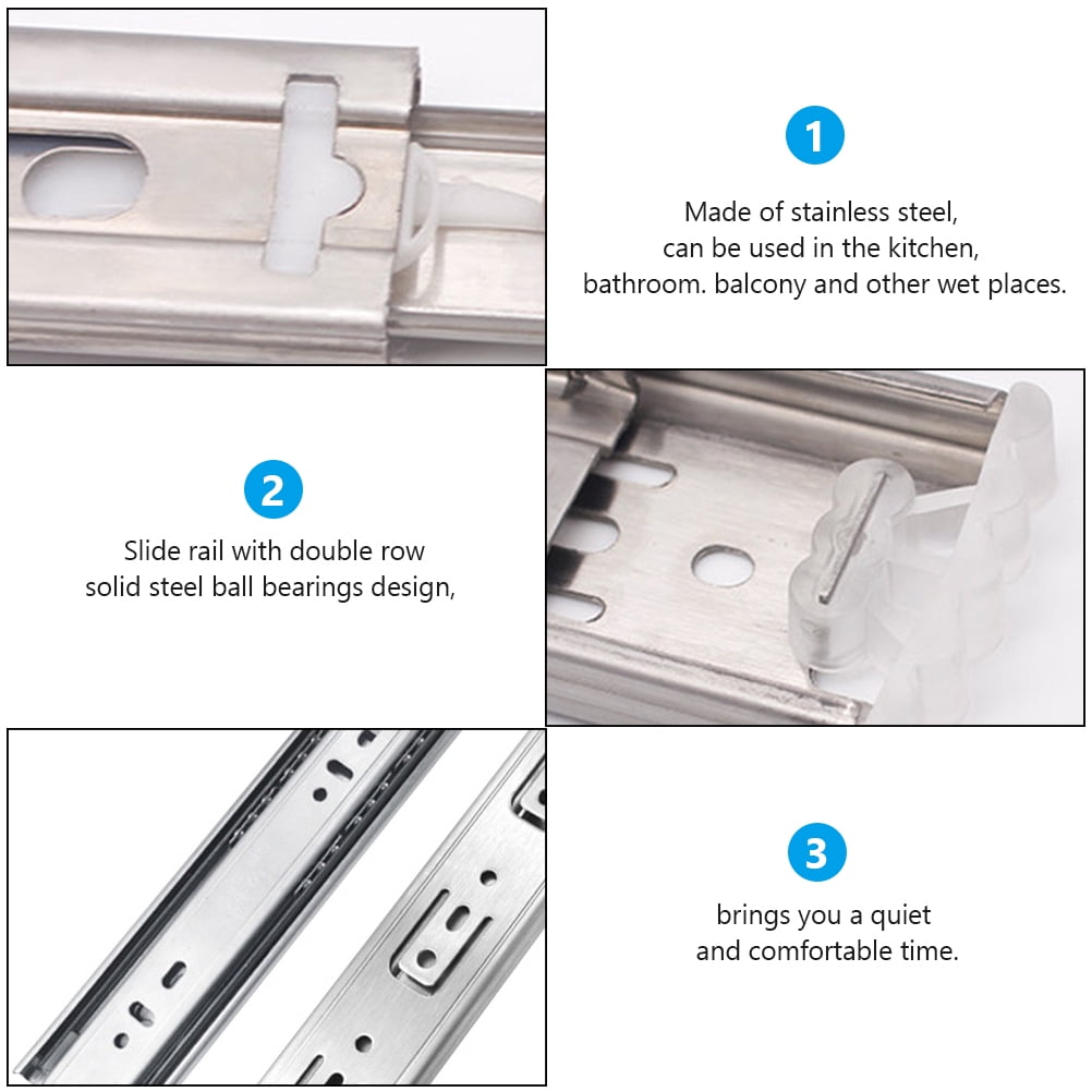 Ortofally 2pcs Three-Section Drawer Slides Stainless Steel Full Extension Ball Bearing 25X4.31CM Silver - Image 6