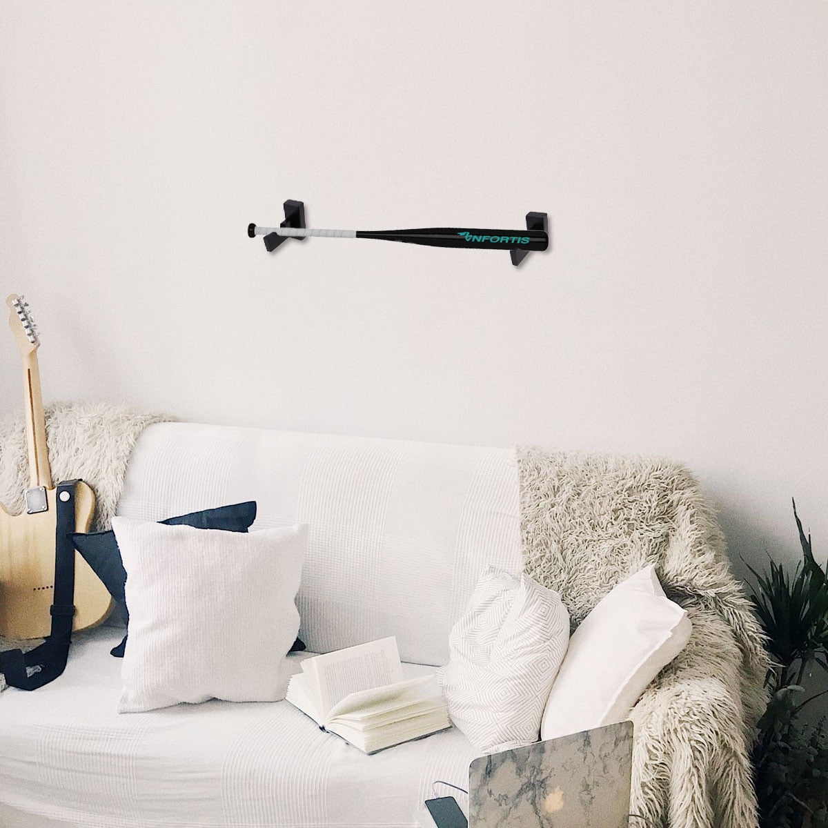 Ortofally Baseball Bat Display Hanger Wall Mounted Horizontal Baseball Bat Holder Hockey Wall Container for Home Office M Black - Image 6