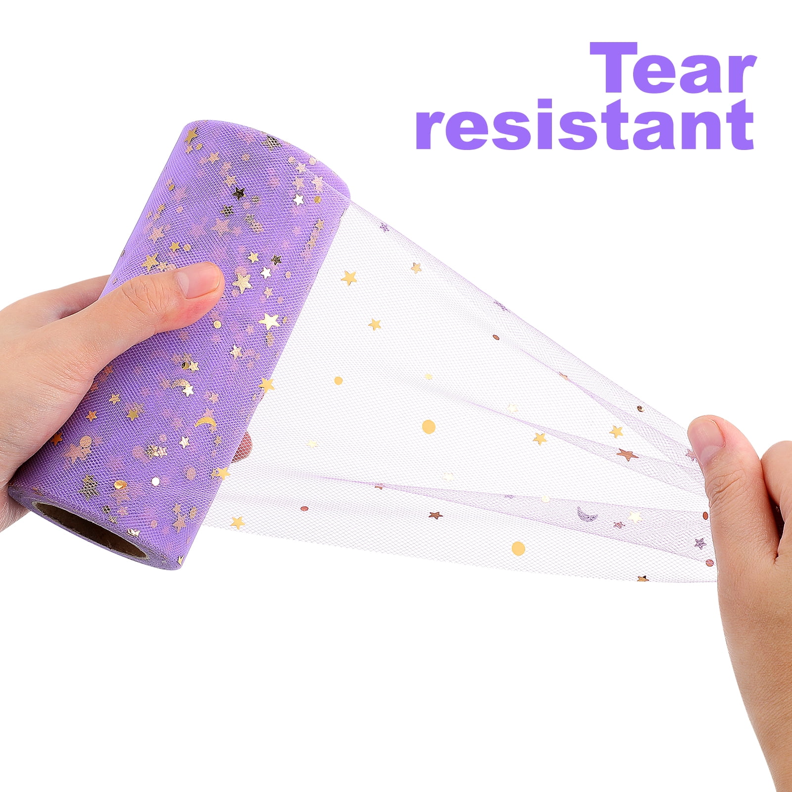 Ortofally Tulle Roll Spool Tulle Fabric Roll with Star Sequins for Wedding Table Tutu Dress Skirt Light Purple 2280x15cm Dark Grey - Image 6