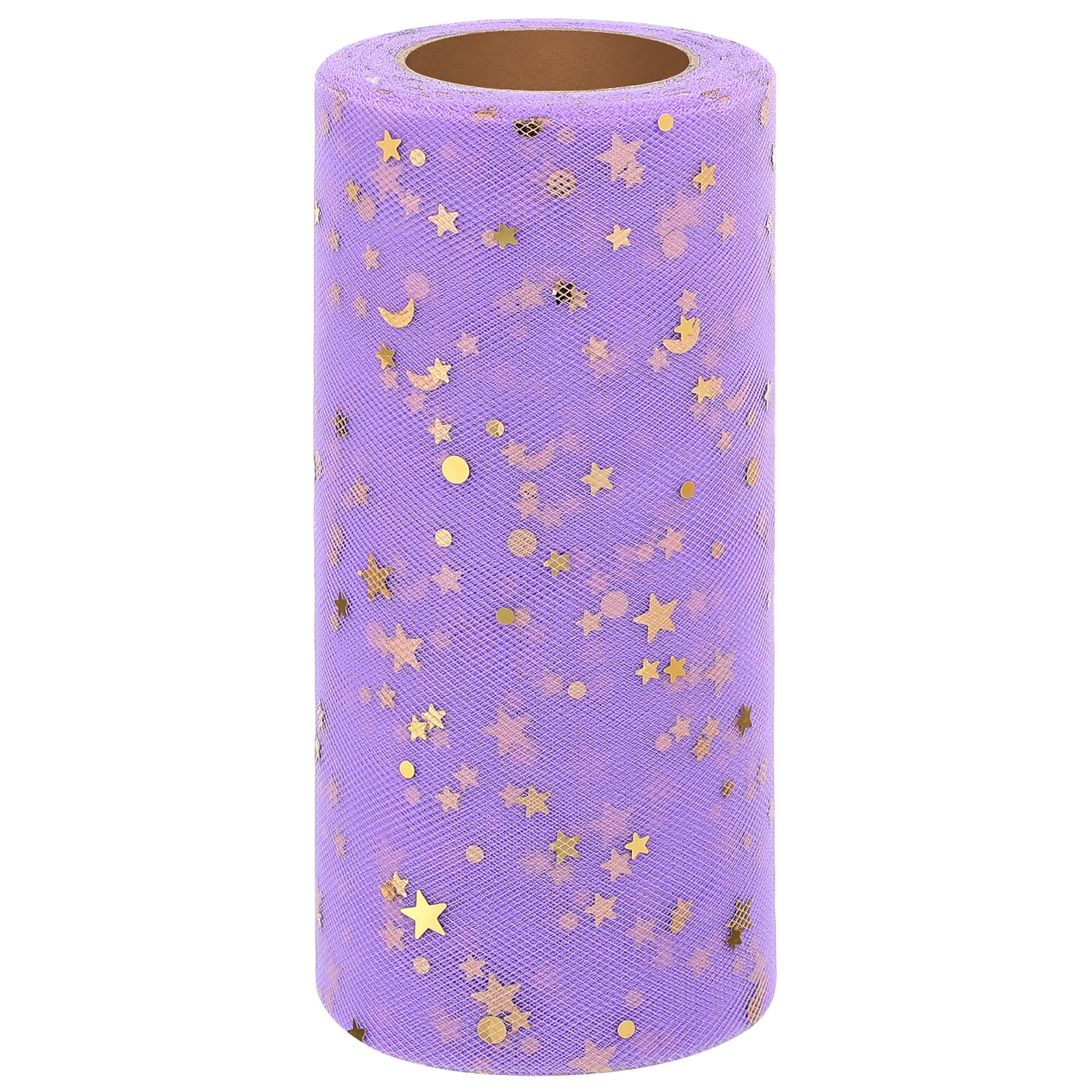 Ortofally Tulle Roll Spool Tulle Fabric Roll with Star Sequins for Wedding Table Tutu Dress Skirt Light Purple 2280x15cm Lavender - Image 2