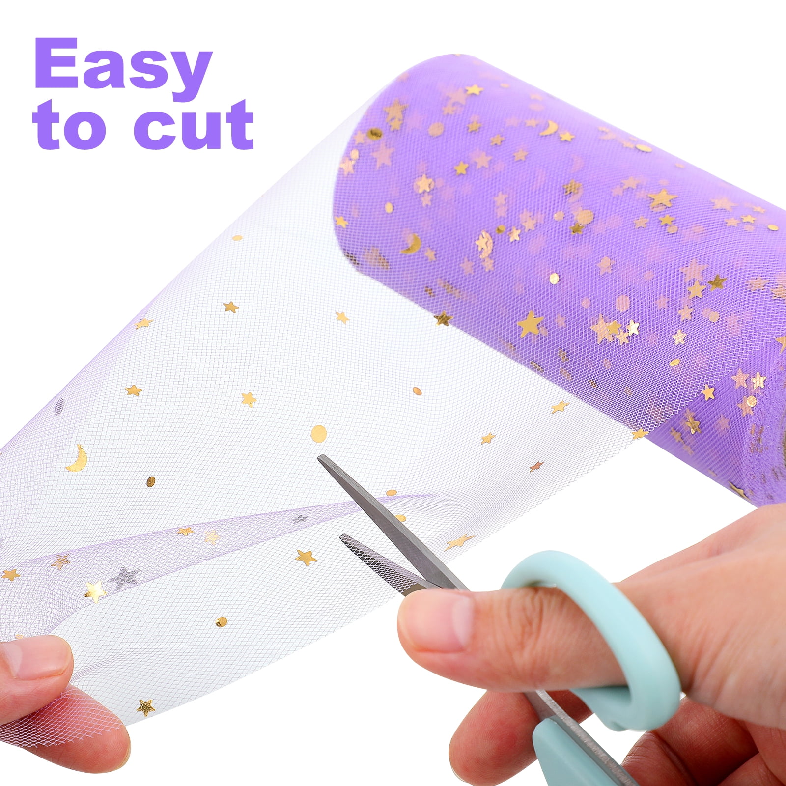 Ortofally Tulle Roll Spool Tulle Fabric Roll with Star Sequins for Wedding Table Tutu Dress Skirt Light Purple 2280x15cm Lavender - Image 8
