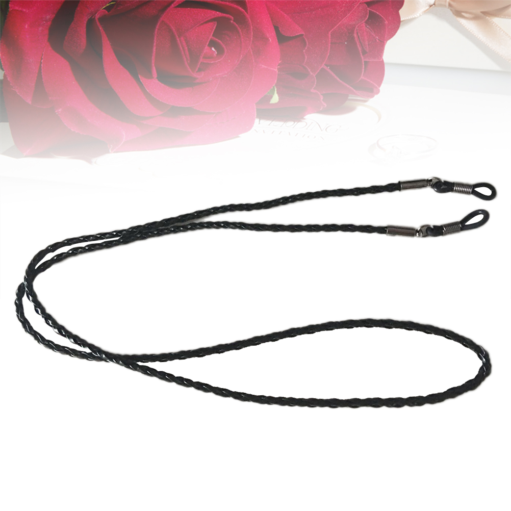 Ortofally Eyeglasses Holder Strap Cord Leather Eyeglasses String Holder Chain Necklace Glasses Cord Lanyard Eyeglass Retainer for Men Women Kids(Black) 70.00X0.22X0.22CM Black - Image 3