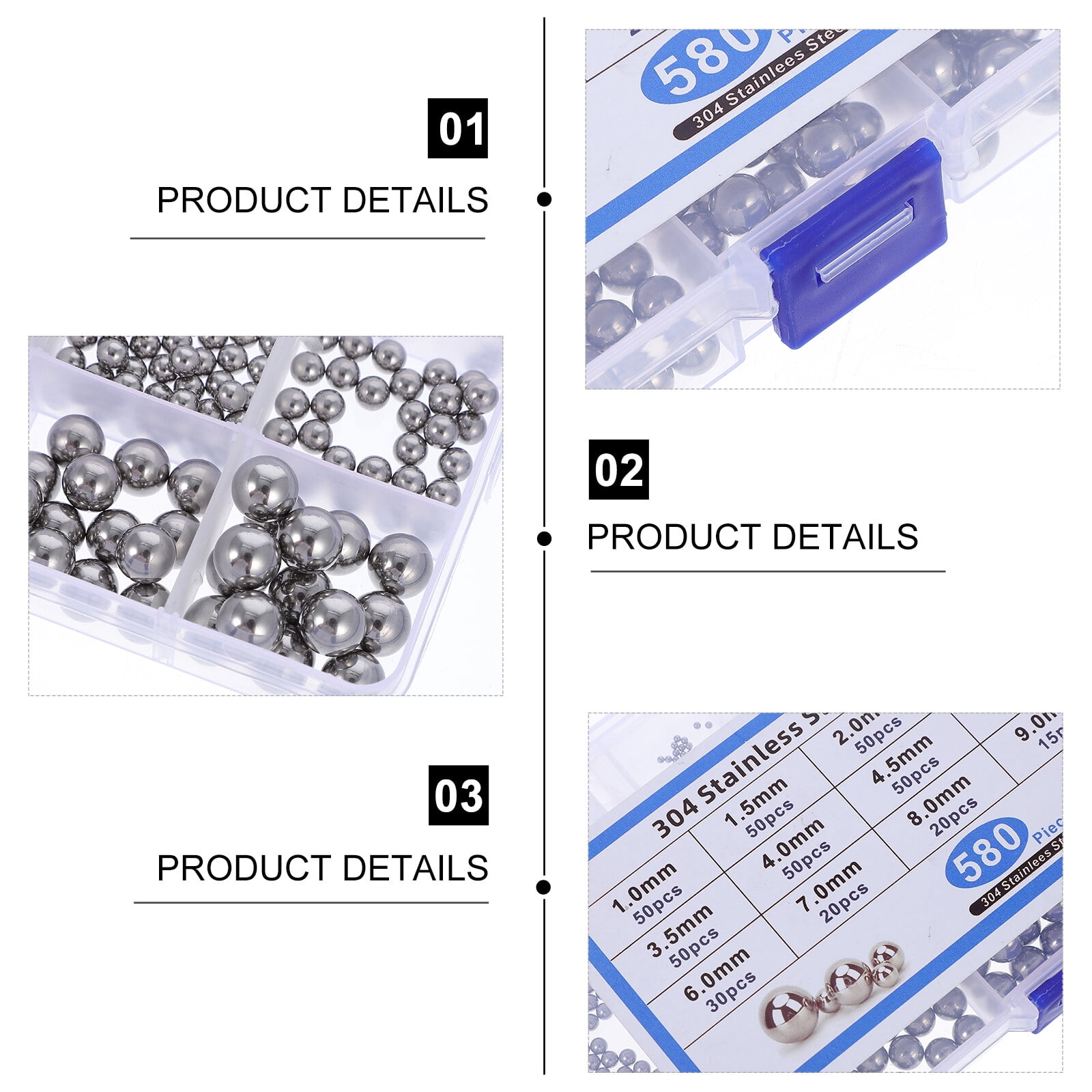 SWETRACE Bearing Steel Ball Assortment 580Pcs Round Easy Installation Mechanical Components 1X1X1CM Silver - Image 6