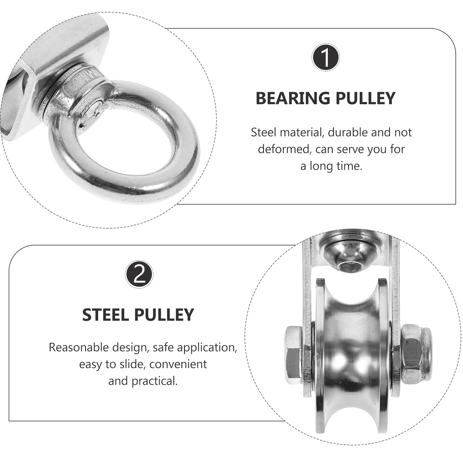 Ortofally Heavy Duty Traction 201 Stainless Steel Swivel Pulley Silent U Type Cable Pulley 10.7X4.8X4.5CM Silver - Image 4