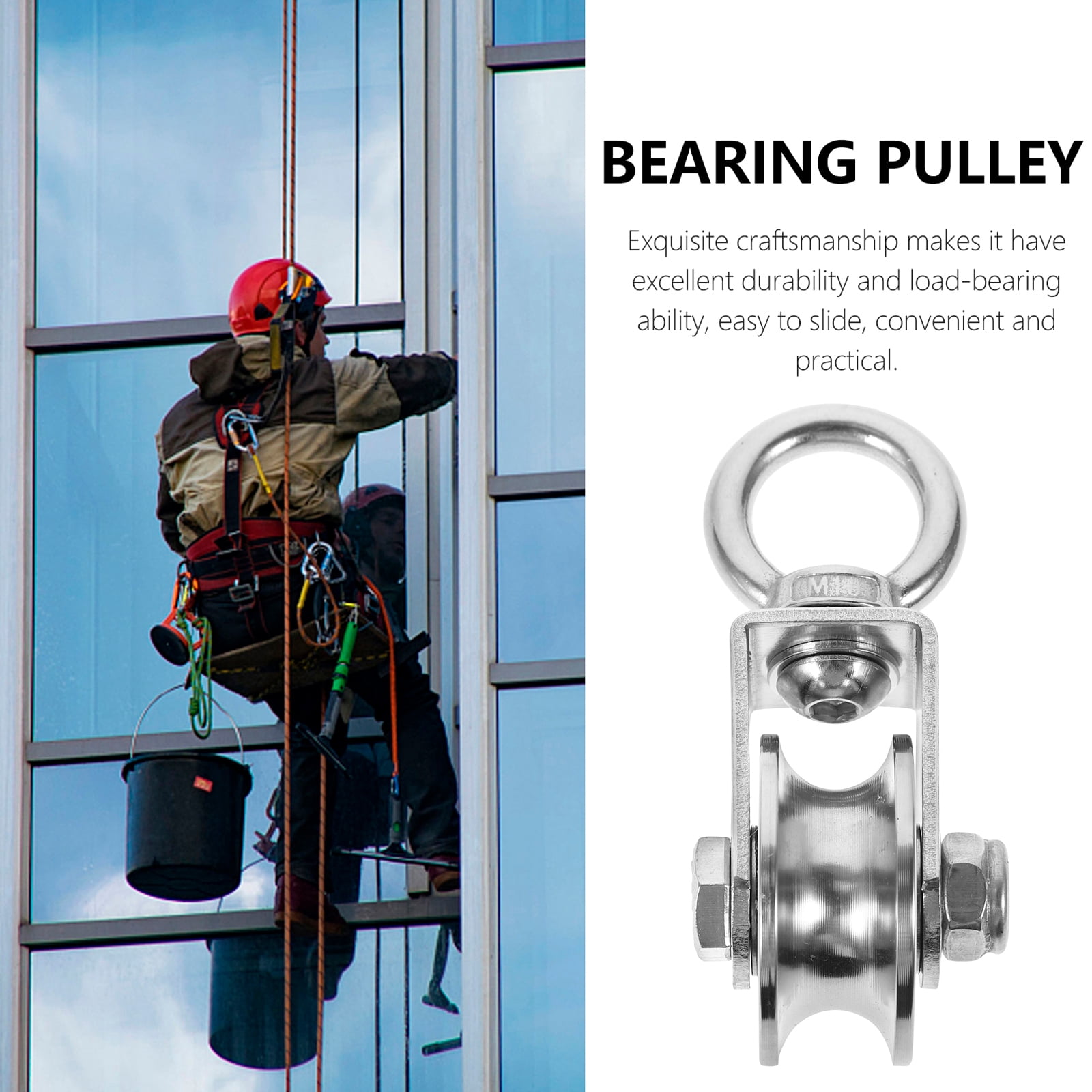 Ortofally Heavy Duty Traction 201 Stainless Steel Swivel Pulley Silent U Type Cable Pulley 10.7X4.8X4.5CM Silver - Image 7