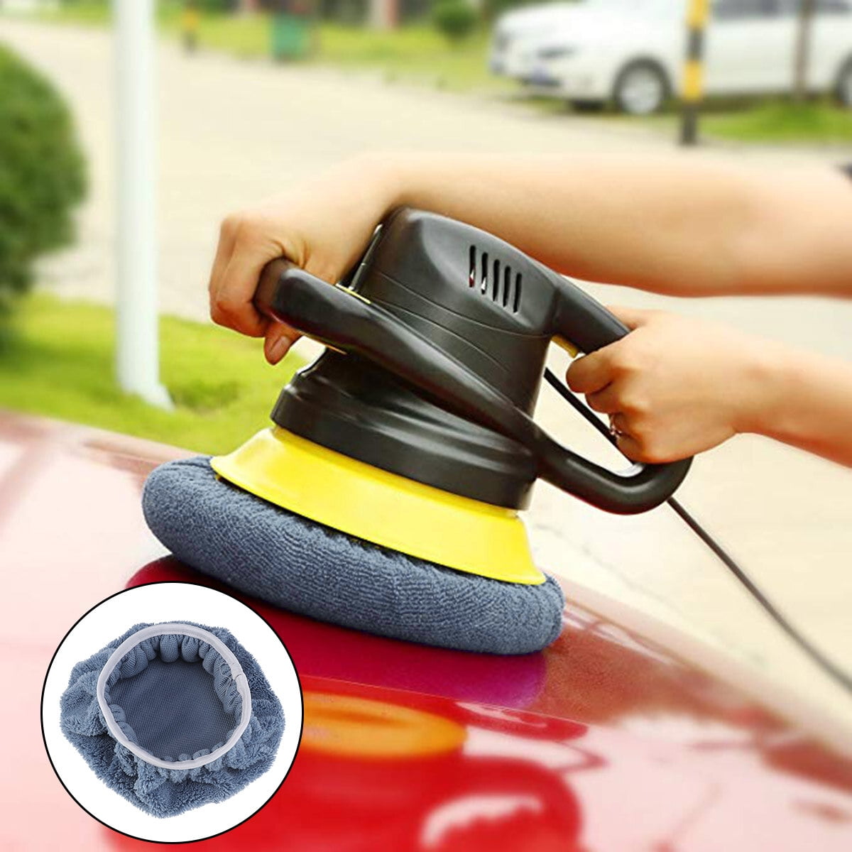 Ortofally 5 PCS Car Polishing Waxing Coral Fleece Bonnets Pads - 9-10 inch (Grey) Grey - Image 6