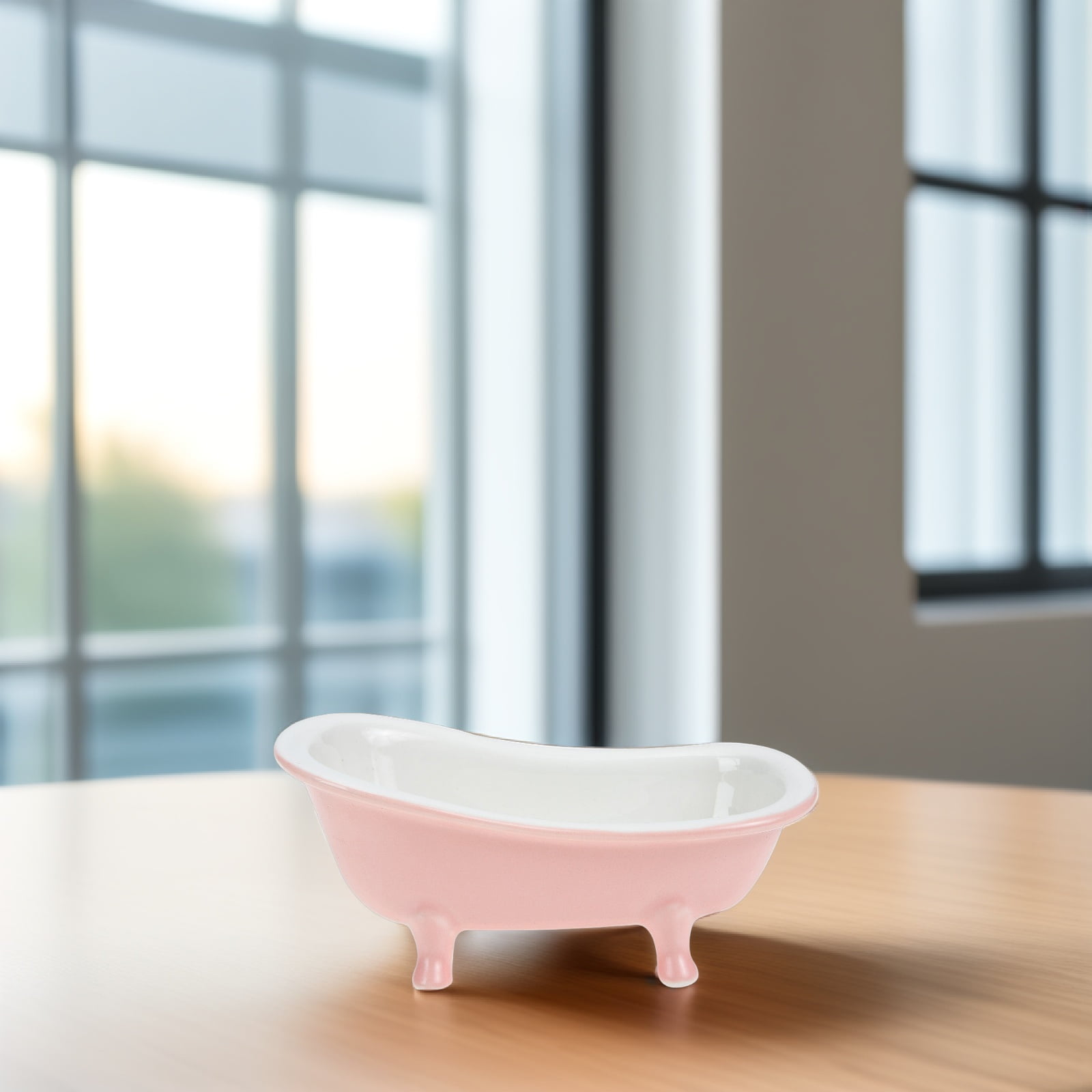 SWETRACE Bathtub Shaped Flower Pot Pink Ceramic 1Set 6.3x3.5x2.8in - Image 1