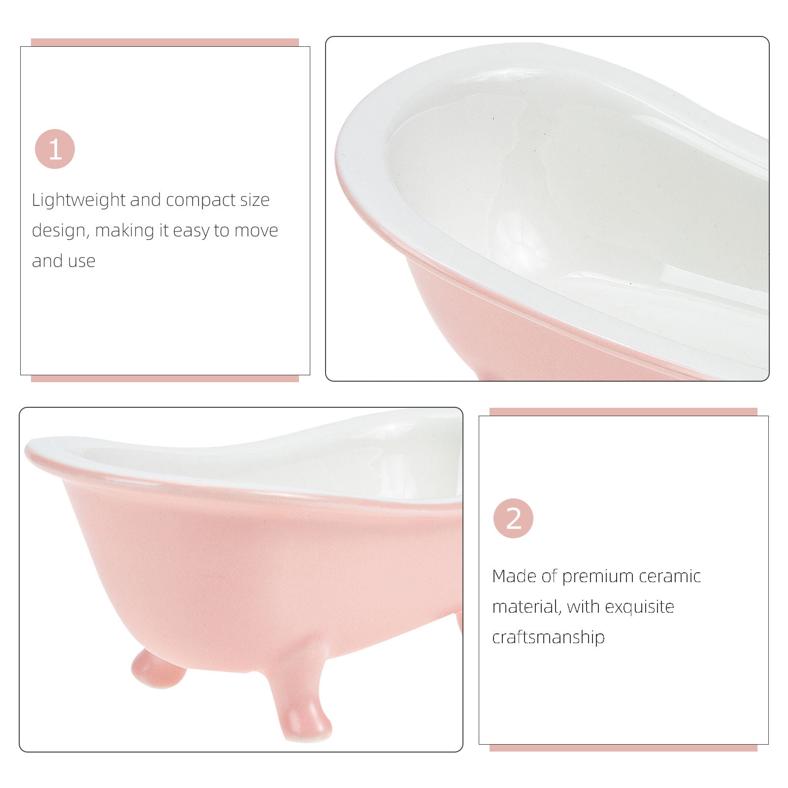 SWETRACE Bathtub Shaped Flower Pot Pink Ceramic 1Set 6.3x3.5x2.8in - Image 3