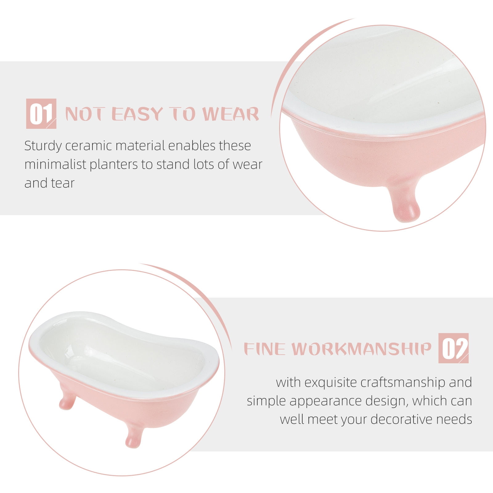 SWETRACE Bathtub Shaped Flower Pot Pink Ceramic 1Set 6.3x3.5x2.8in - Image 7