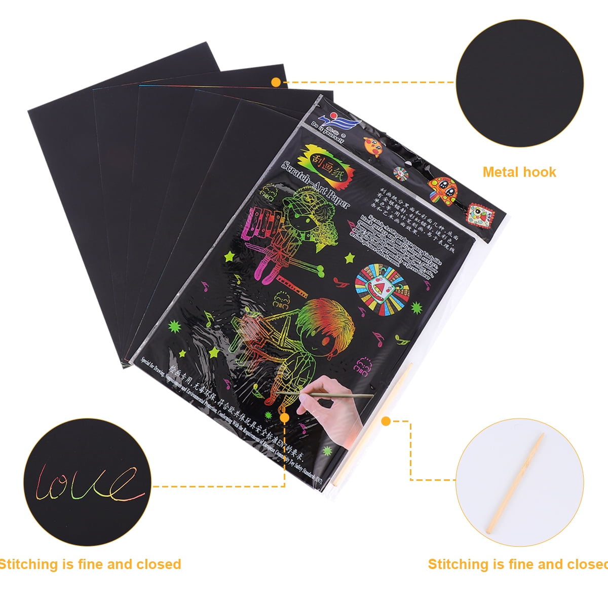 Ortofally 2 Pack of 10pcs Scratch Paper Scratching Drawing Paper Black Scratch Crafts Notes Boards Scratch Supplies 30X21cm Black - Image 2