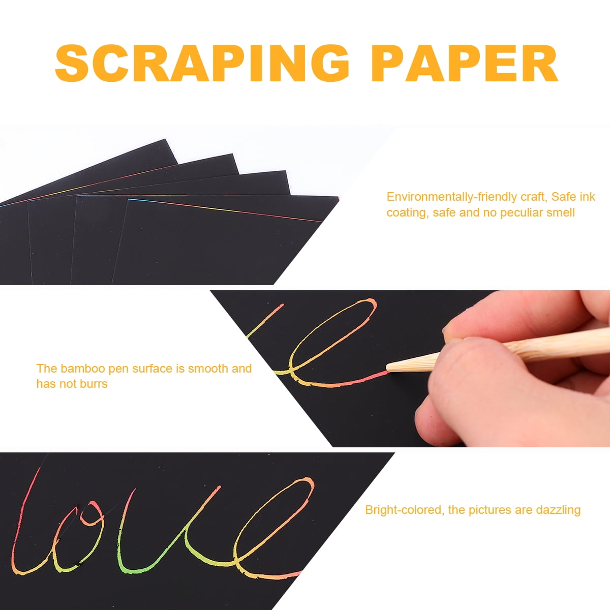 Ortofally 2 Pack of 10pcs Scratch Paper Scratching Drawing Paper Black Scratch Crafts Notes Boards Scratch Supplies 30X21cm Black - Image 8