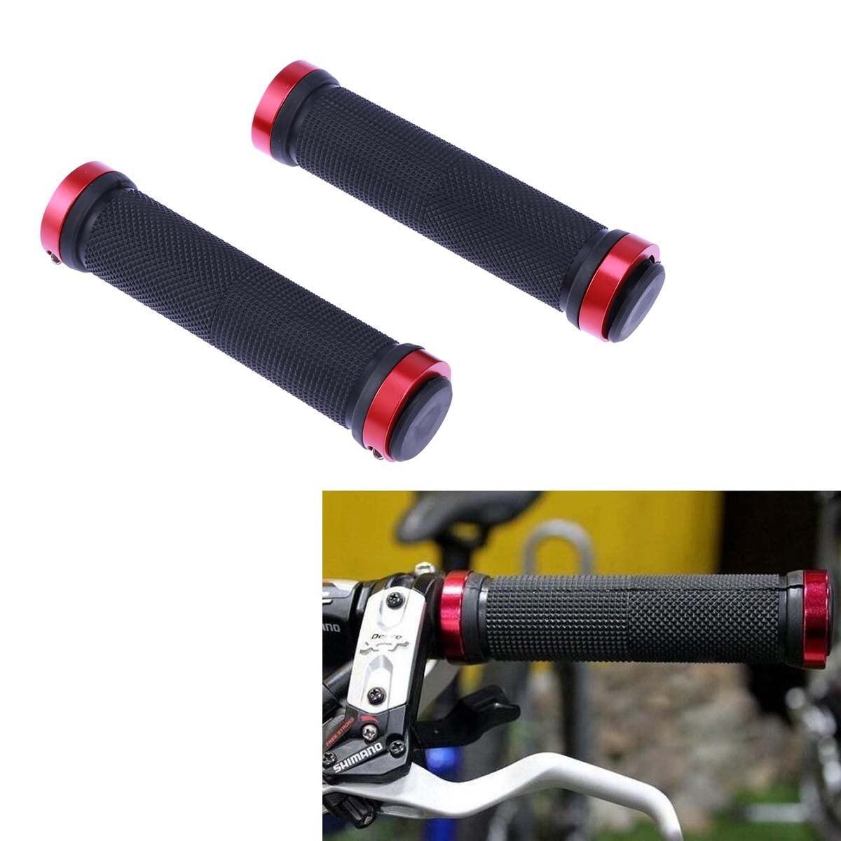 Worgeous Mountain Bike Double Lock Aluminum Alloy Handlebar Grips Antiskid Set Red - Image 6