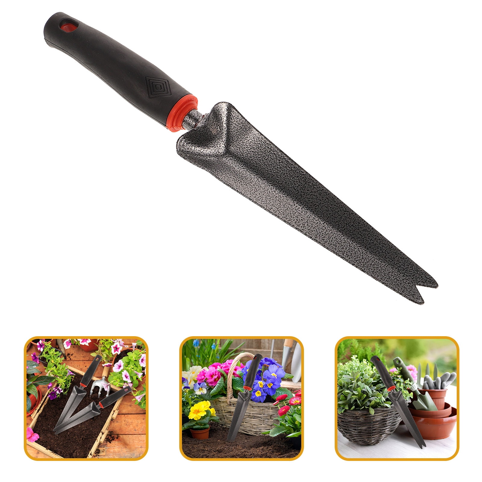 Worgeous Handy Weeder Puller with Stainless Steel Forked Tip for Gardening Ergonomic Wood Handle with Hole Black 2 Pronged - Image 1