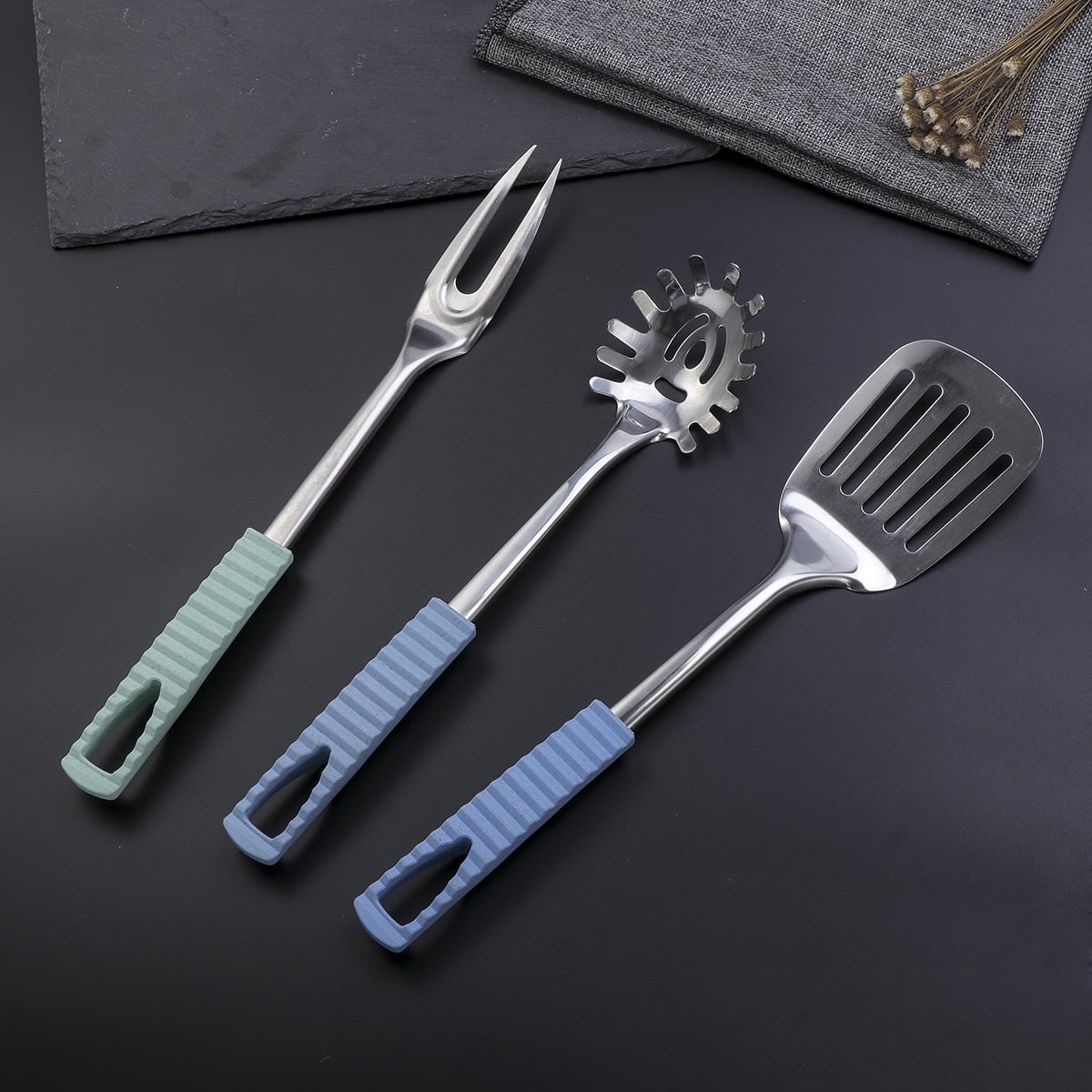 Ortofally Kitchen Utensils Stainless Steel Cooking Tools Heat Resistant Kitchen Gadgets Dishwasher Safe 34.50X3.50X2.00CM Silver - Image 3