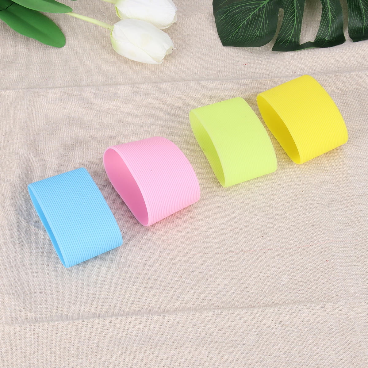 Worgeous 4pcs Silicone Heat resistant Cup Sleeves Non slip Protective Water Glass Covers for Bottles and Mugs (Green Light Blue Pink Yellow) - Image 3