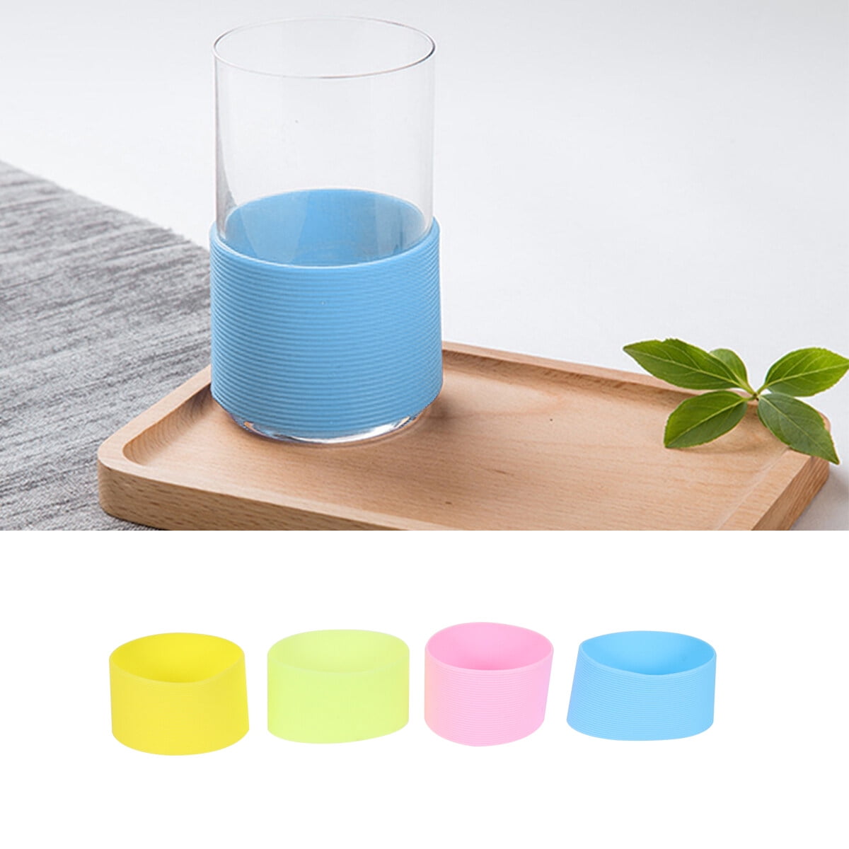 Worgeous 4pcs Silicone Heat resistant Cup Sleeves Non slip Protective Water Glass Covers for Bottles and Mugs (Green Light Blue Pink Yellow) - Image 6