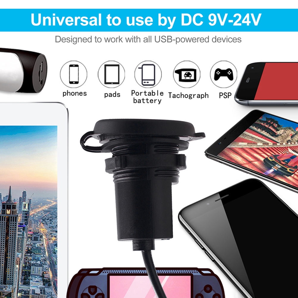 Worgeous Black ABS Motorcycle USB Socket Charger with Dual USB for Car Use Suitable for Most Environments 12V - Image 2