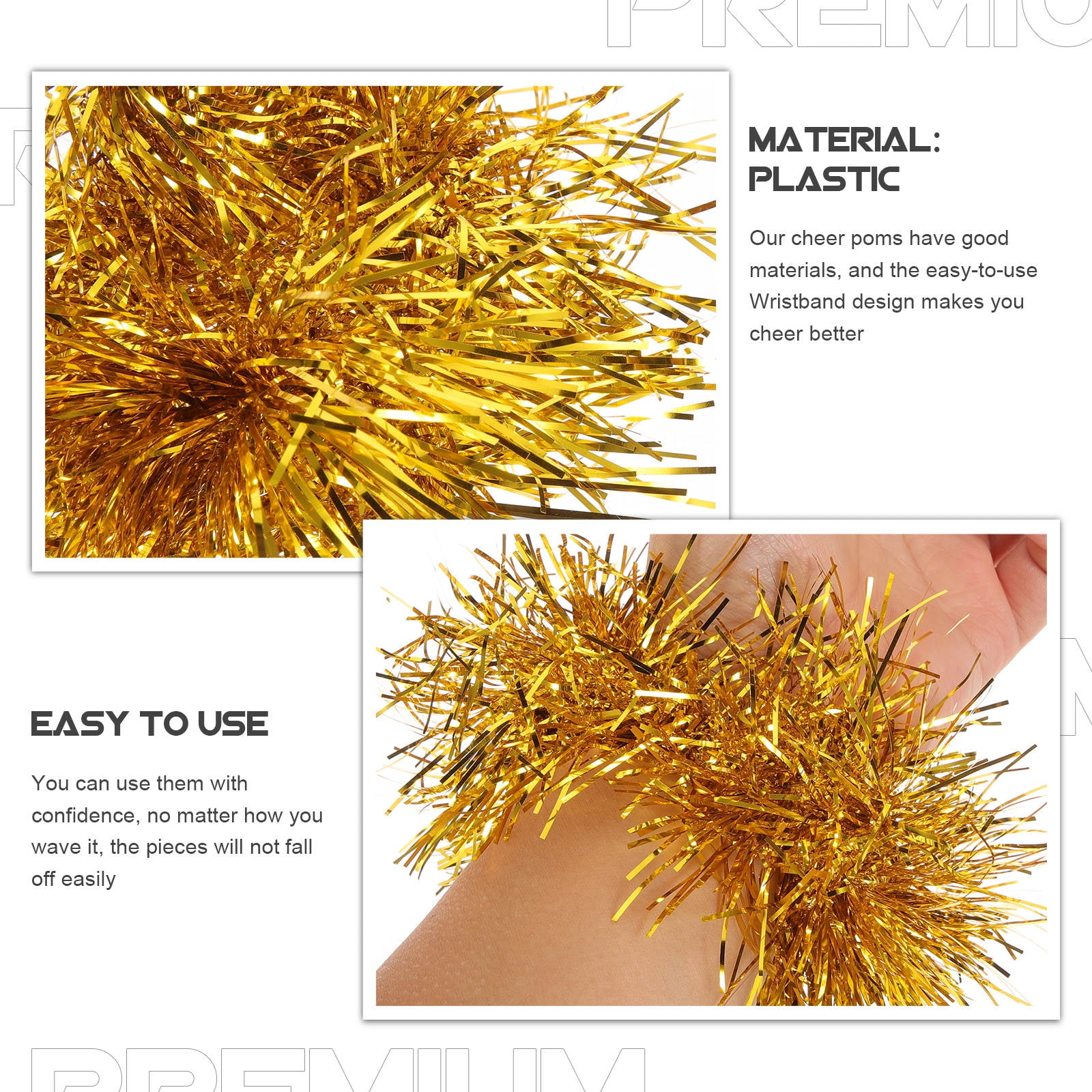Worgeous Golden Cheerleading Pom Poms Plastic Durable with Wristband for Sports Events and Dance Parties - Image 6