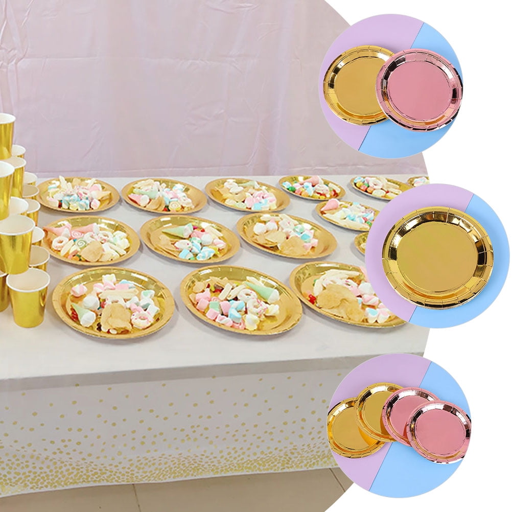 Worgeous 25 Pcs Disposable Paper Tray Birthday Plates Dinner Cute Tableware Cake Golden - Image 3