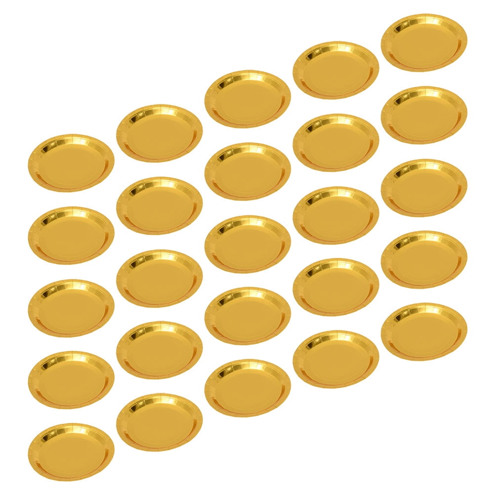 Worgeous 25 Pcs Disposable Paper Tray Birthday Plates Dinner Cute Tableware Cake Golden - Image 4