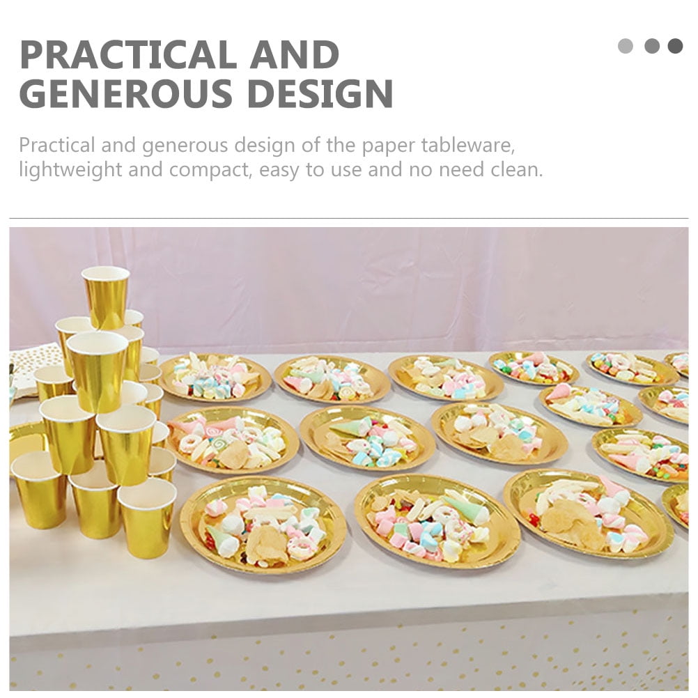 Worgeous 25 Pcs Disposable Paper Tray Birthday Plates Dinner Cute Tableware Cake Golden - Image 6