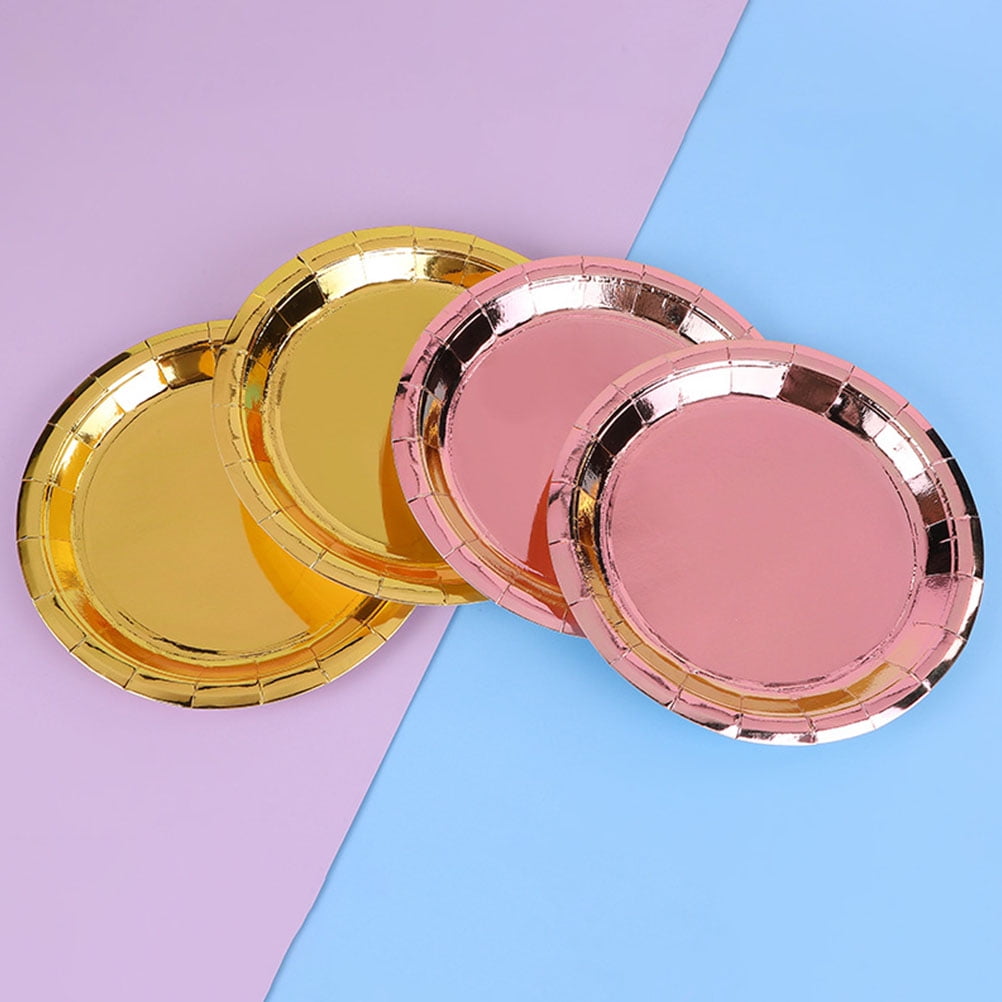 Worgeous 25 Pcs Disposable Paper Tray Birthday Plates Dinner Cute Tableware Cake Golden - Image 7