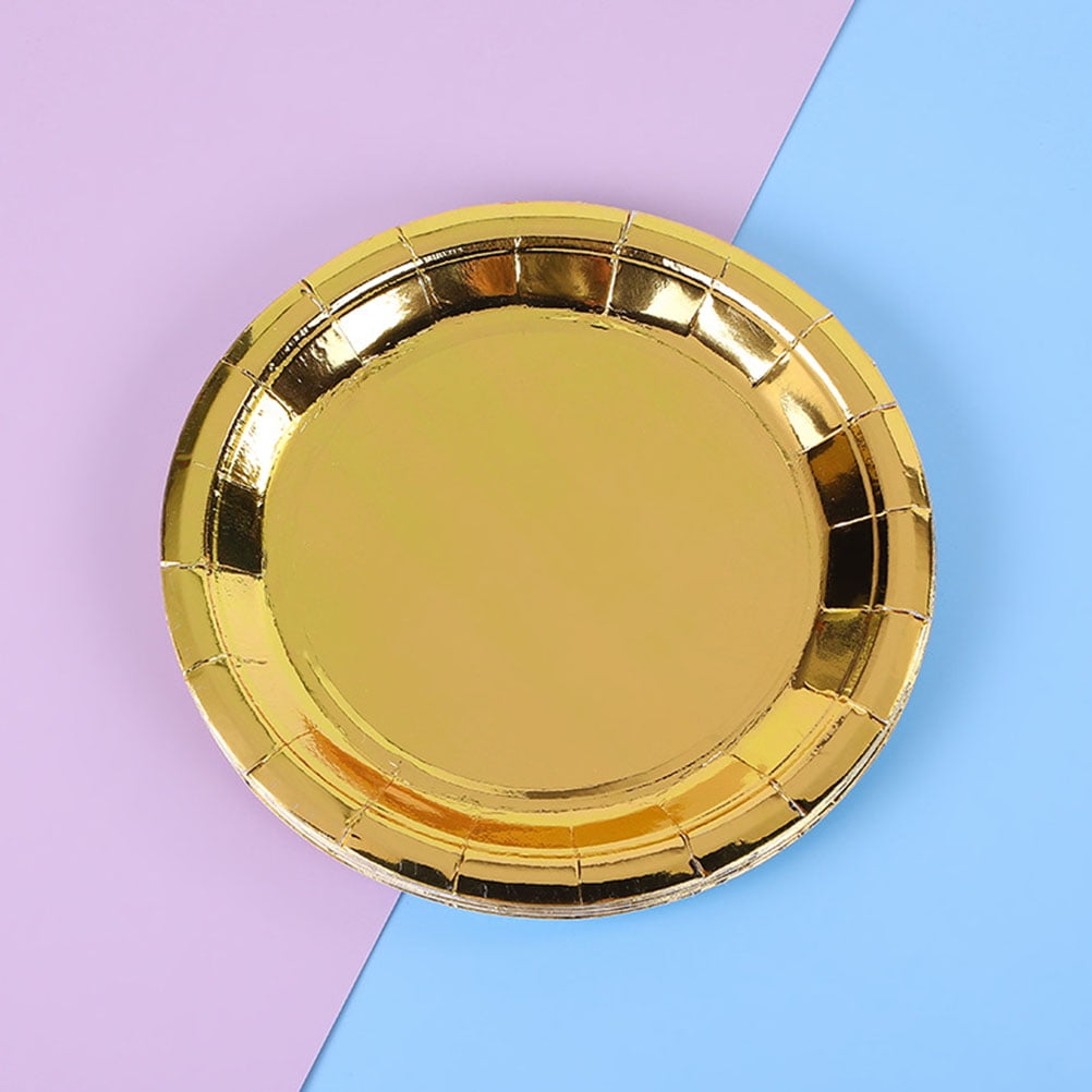 Worgeous 25 Pcs Disposable Paper Tray Birthday Plates Dinner Cute Tableware Cake Golden - Image 8