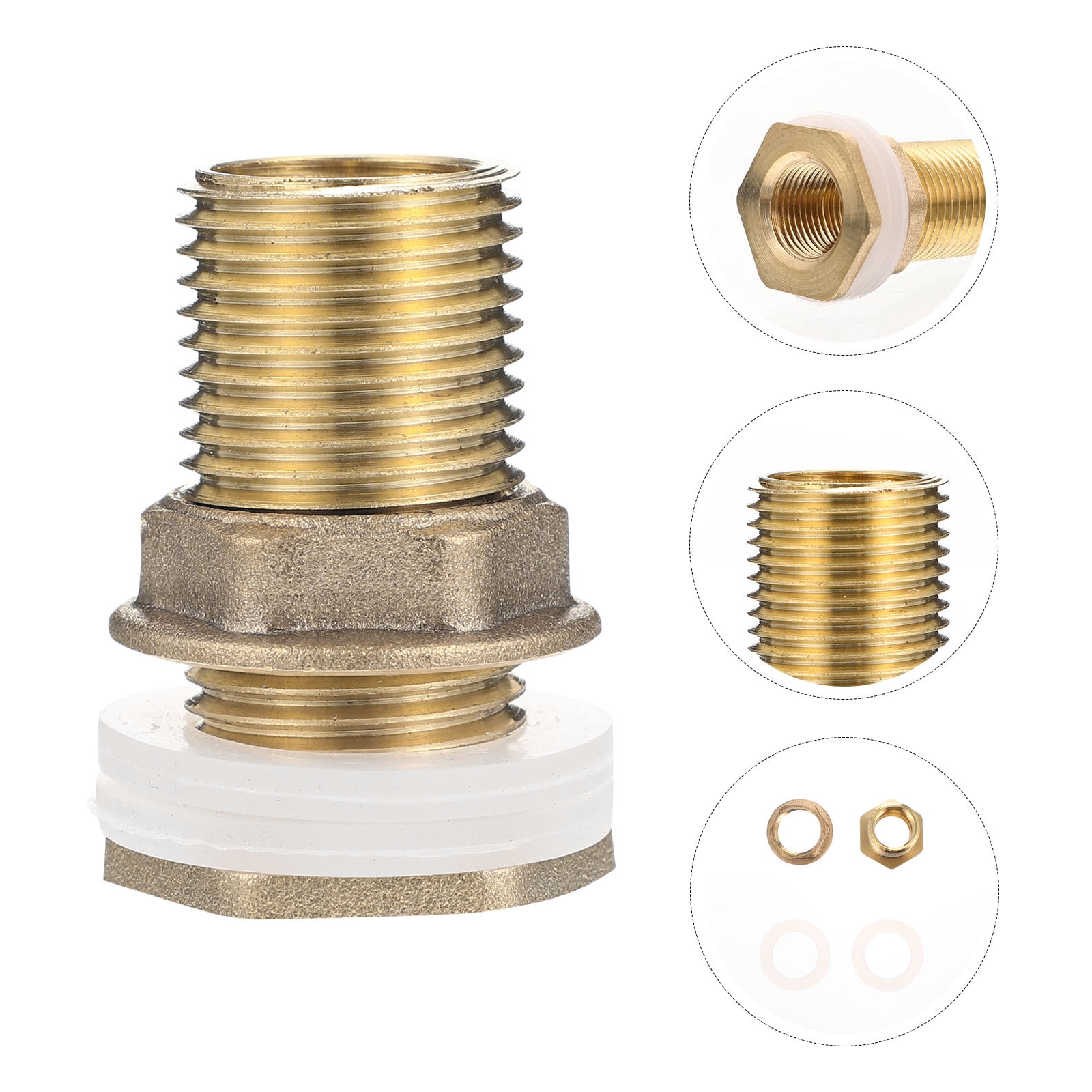 Worgeous Brass Bulkhead Fitting for Water Tank Easy Install Water Inlet Outlet Connector Golden 1/2 Inch - Image 1