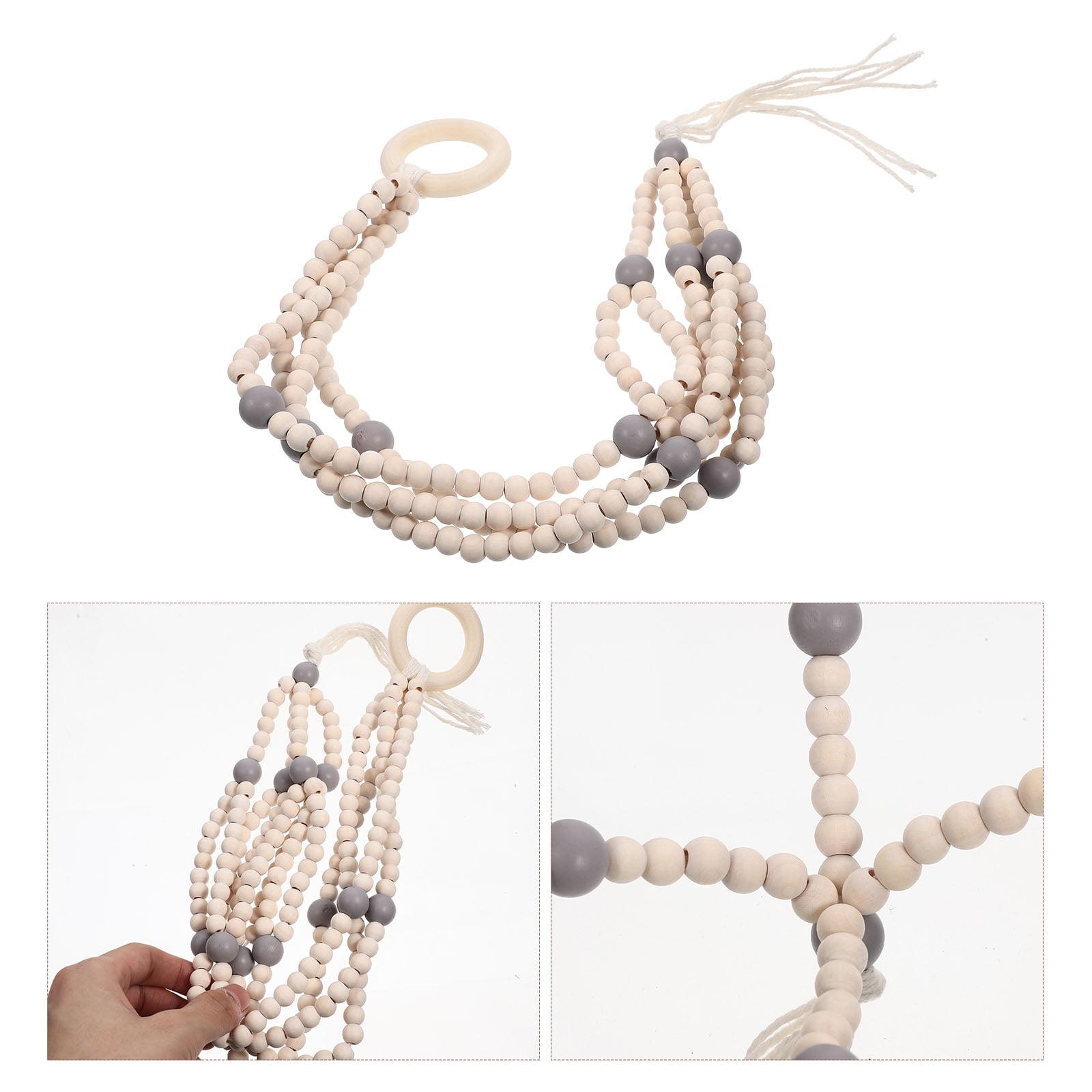 SWETRACE Indoor Wooden Beads Plant Hanger Grey 1Pcs 16.5x2.2x1.2in - Image 1