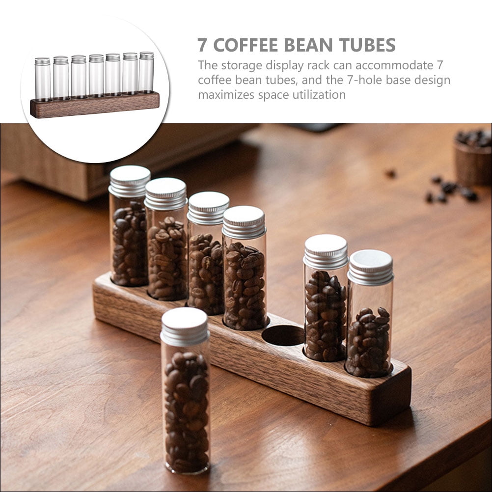 Worgeous Coffee Bean Tube Dispenser with Wood Rack for Home Use Clear Glass Bottles and Sealed Storage 7 Tubes - Image 3