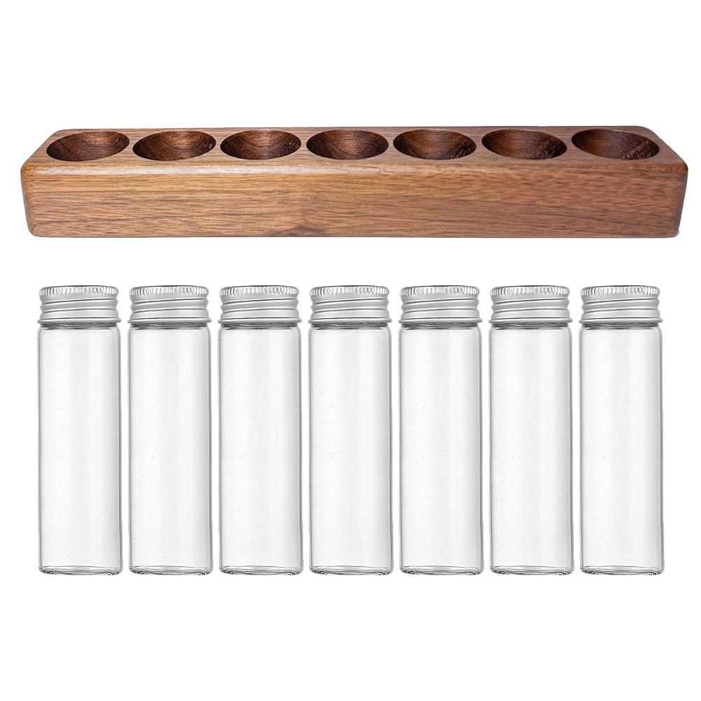 Worgeous Coffee Bean Tube Dispenser with Wood Rack for Home Use Clear Glass Bottles and Sealed Storage 7 Tubes - Image 4