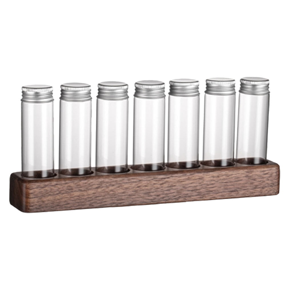 Worgeous Coffee Bean Tube Dispenser with Wood Rack for Home Use Clear Glass Bottles and Sealed Storage 7 Tubes - Image 5