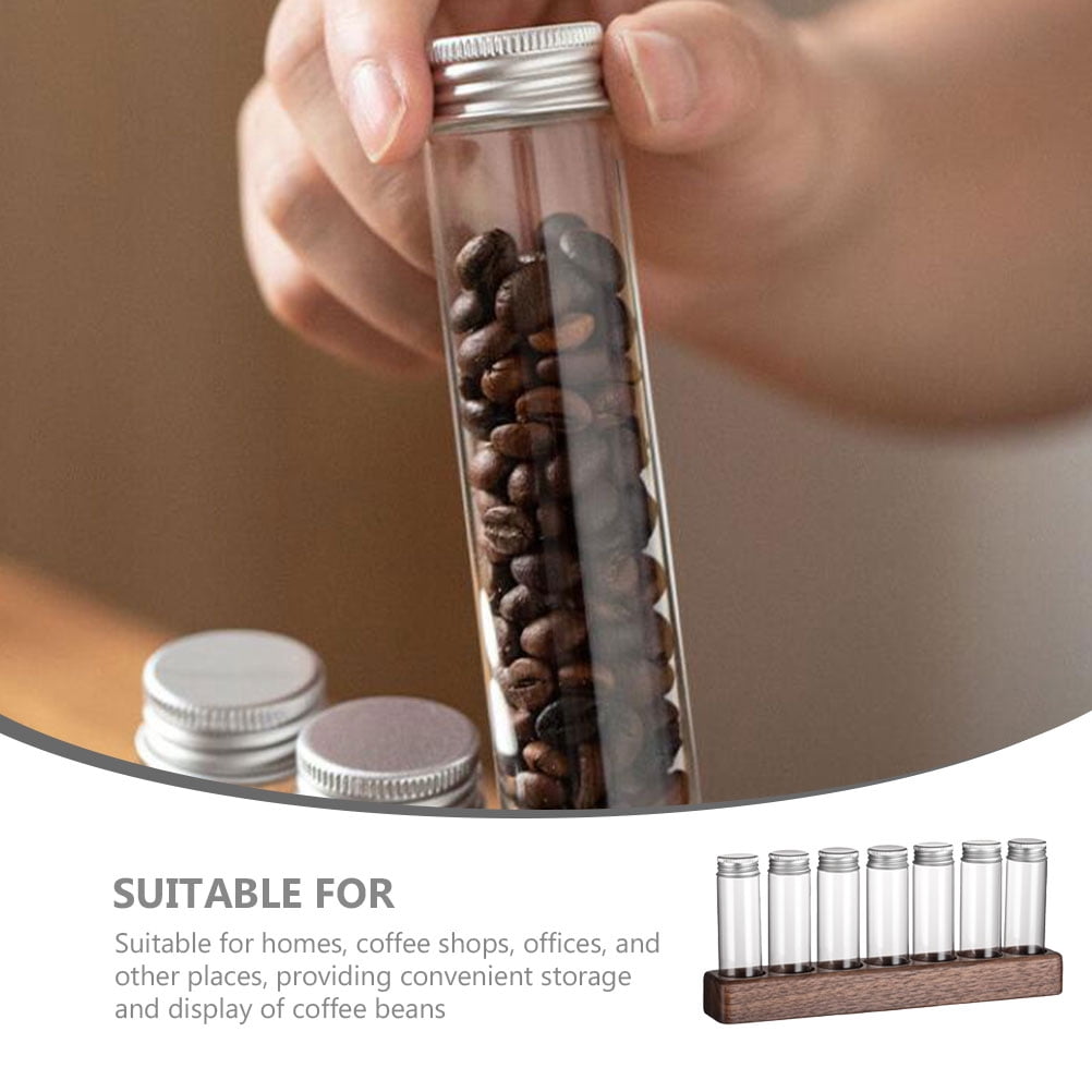 Worgeous Coffee Bean Tube Dispenser with Wood Rack for Home Use Clear Glass Bottles and Sealed Storage 7 Tubes - Image 6
