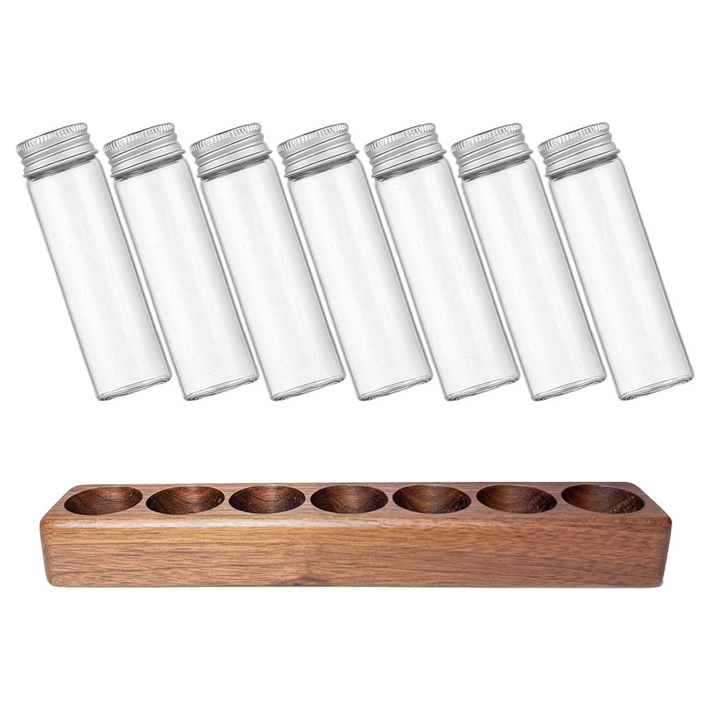 Worgeous Coffee Bean Tube Dispenser with Wood Rack for Home Use Clear Glass Bottles and Sealed Storage 7 Tubes - Image 7