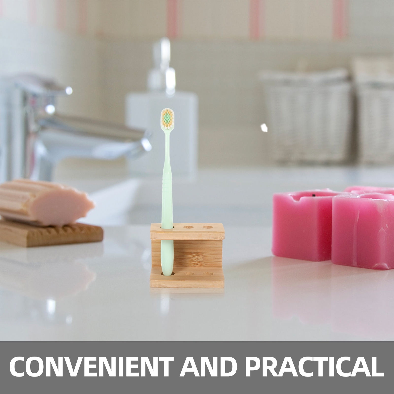 SWETRACE Tooth Brush Organizer Toothbrush Holder Khaki Bamboo 1Set - Image 3