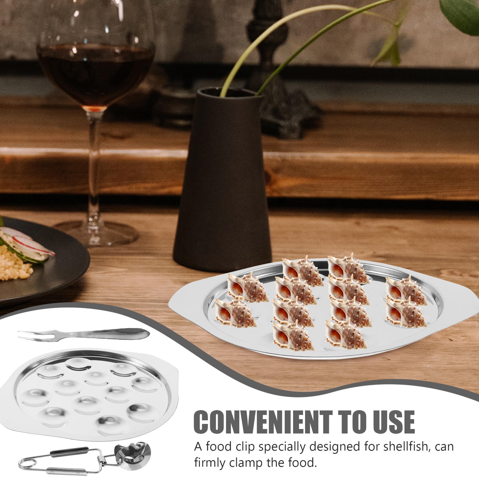 Worgeous Conch Clamp Assembly Plate Escargot Dish Snail Serving Kitchen Baking Tray Silver - Image 5