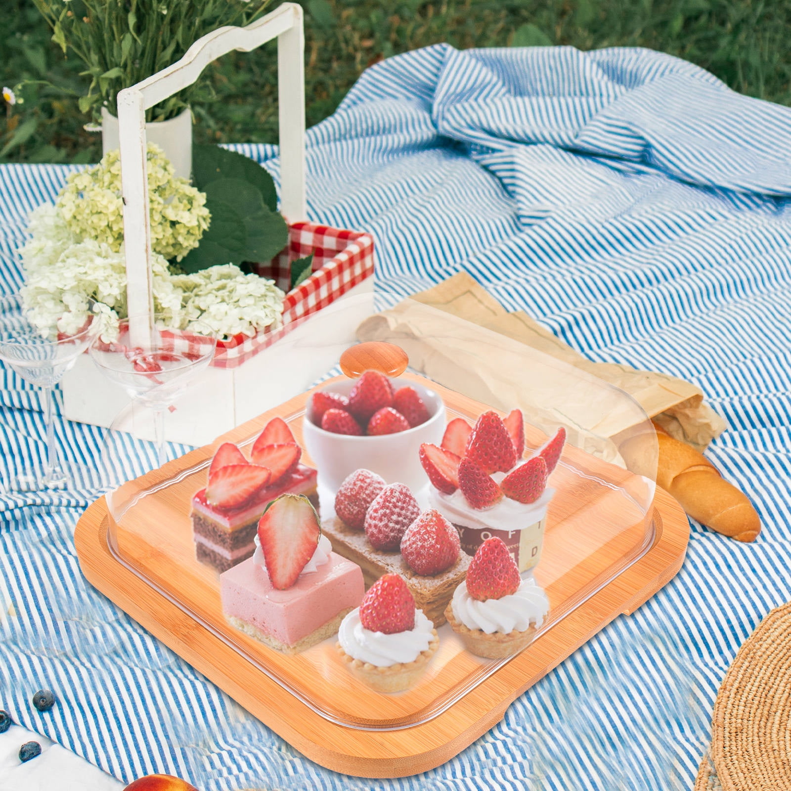 SWETRACE Bamboo Cake Serving Set Food Cover With Elegant Design For Set 10.2X10.2X5.1In - Image 5