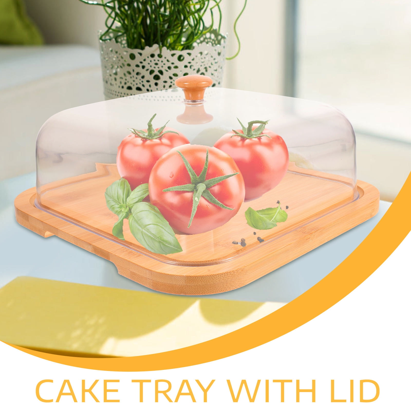 SWETRACE Bamboo Cake Serving Set Food Cover With Elegant Design For Set 10.2X10.2X5.1In - Image 7